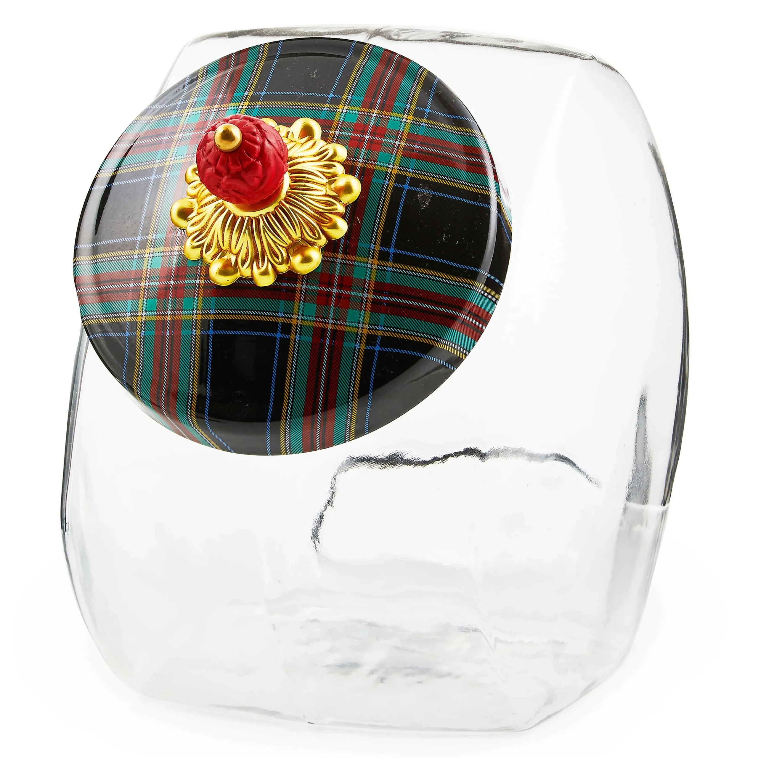 MacKenzie-Childs Cookie Jar with Black Tartan Lid| Kitchen Storage & Organization
