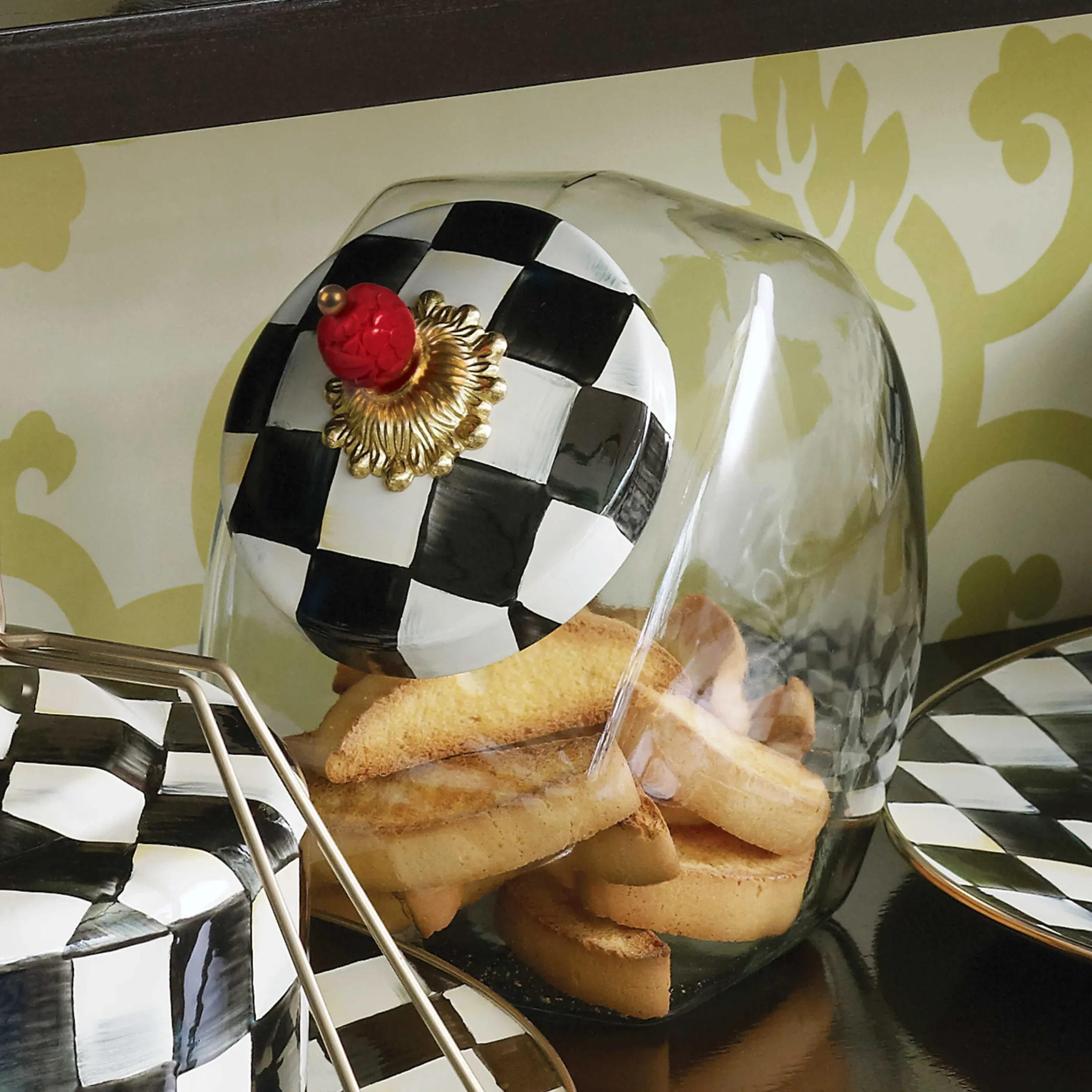 MacKenzie-Childs Cookie Jar with Courtly Check Lid| Kitchen Storage & Organization