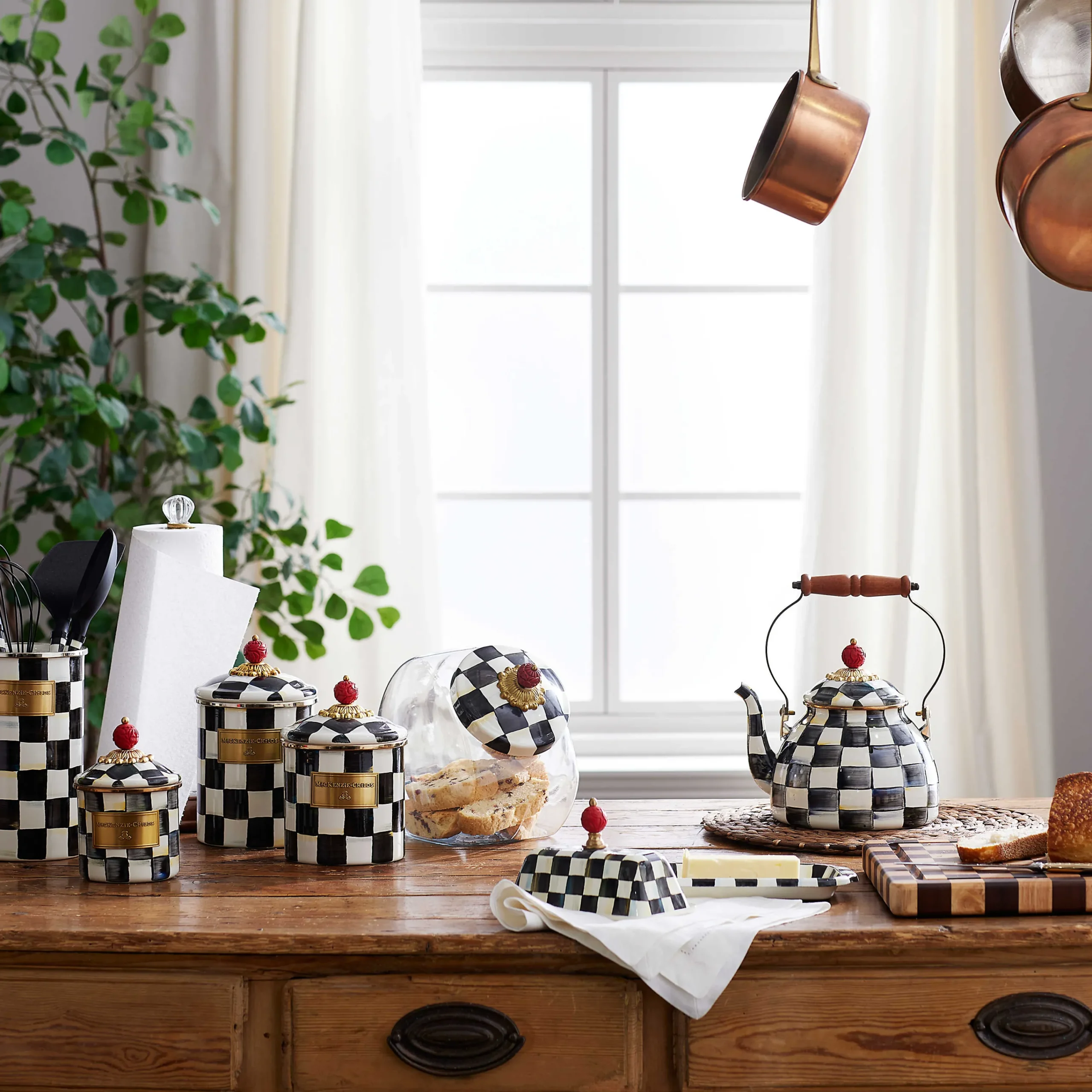 MacKenzie-Childs Cookie Jar with Courtly Check Lid| Kitchen Storage & Organization
