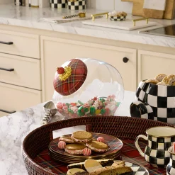 MacKenzie-Childs Cookie Jar with Red Tartan Lid| Kitchen Storage & Organization