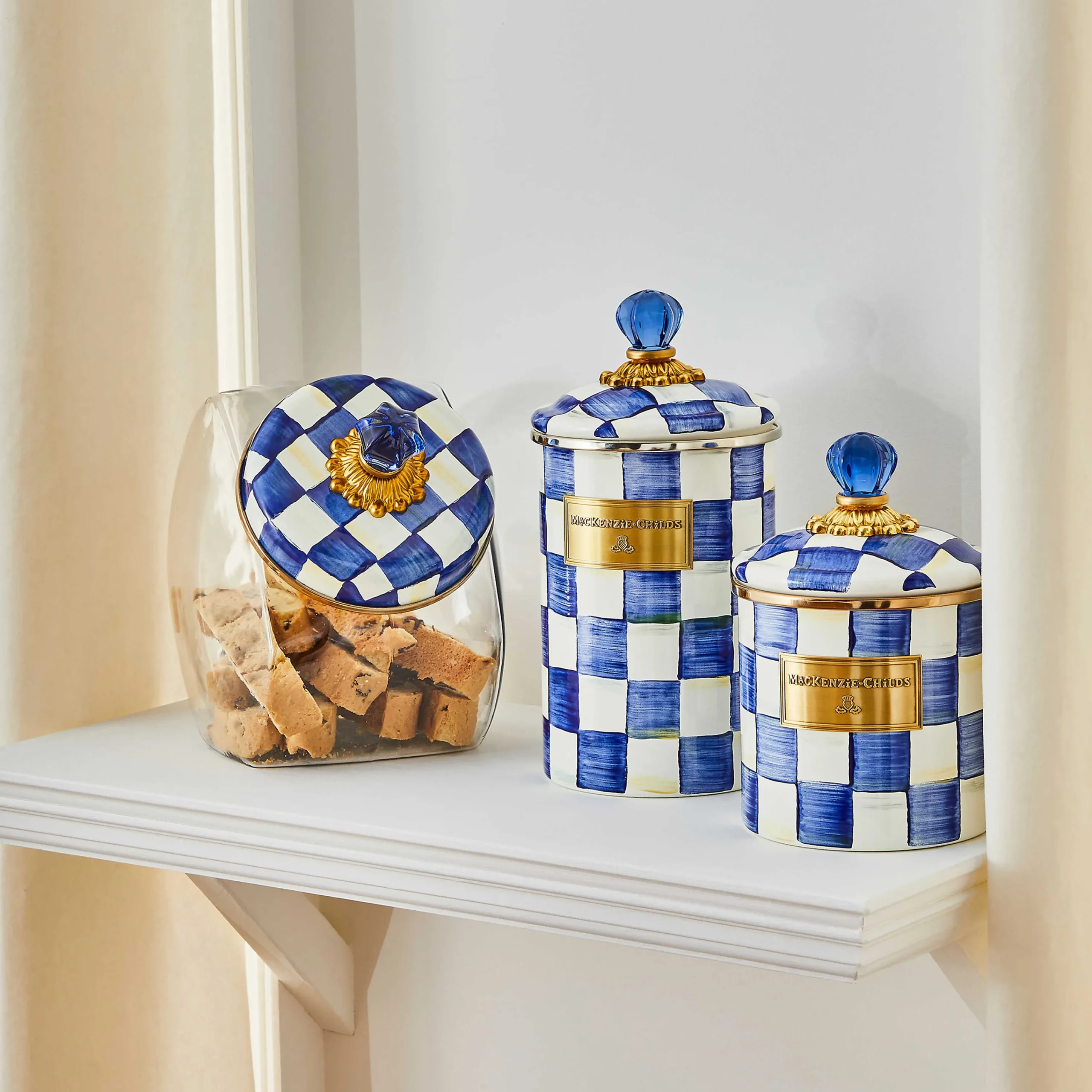 MacKenzie-Childs Cookie Jar with Royal Check Lid| Kitchen Storage & Organization