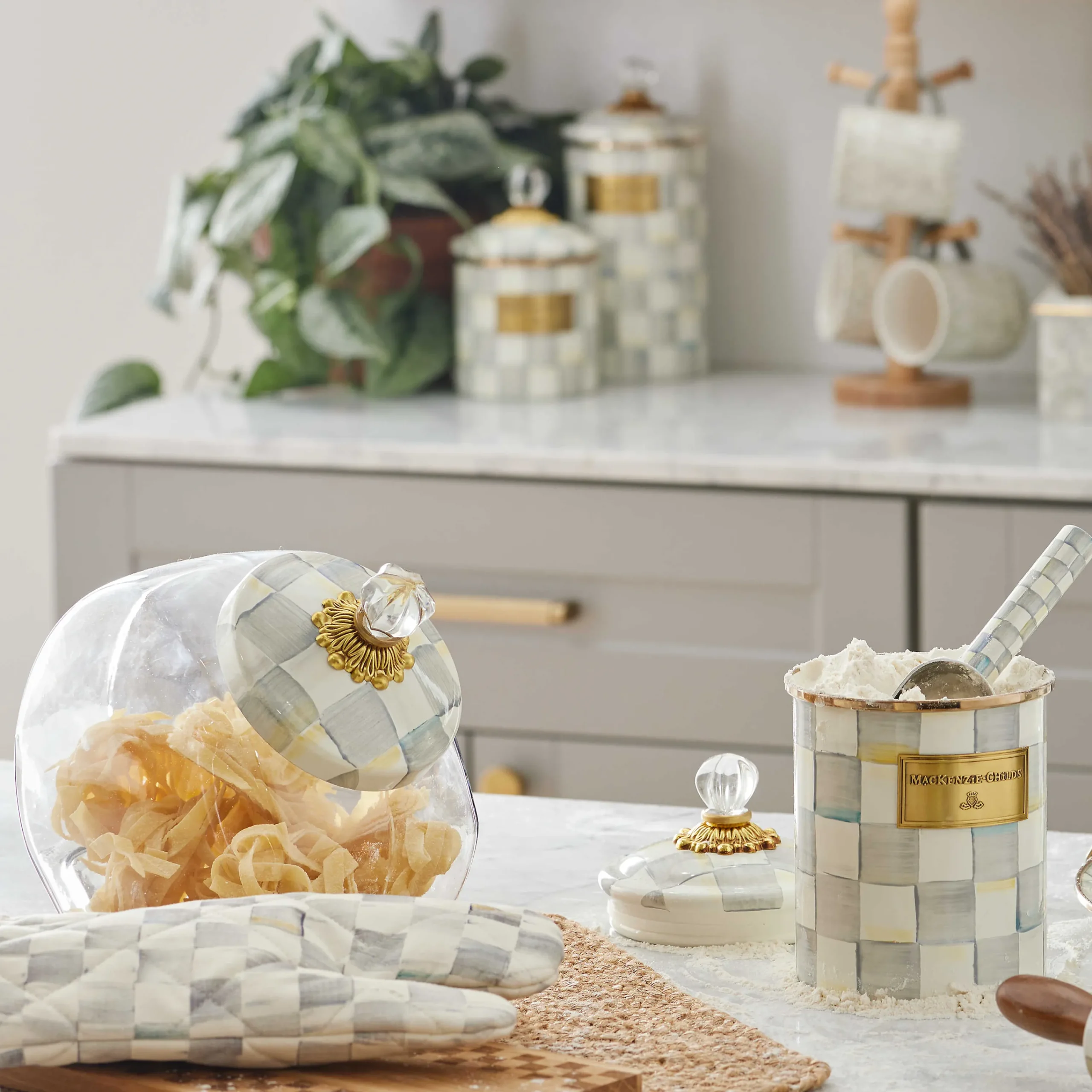 MacKenzie-Childs Cookie Jar with Sterling Check Lid| Kitchen Storage & Organization