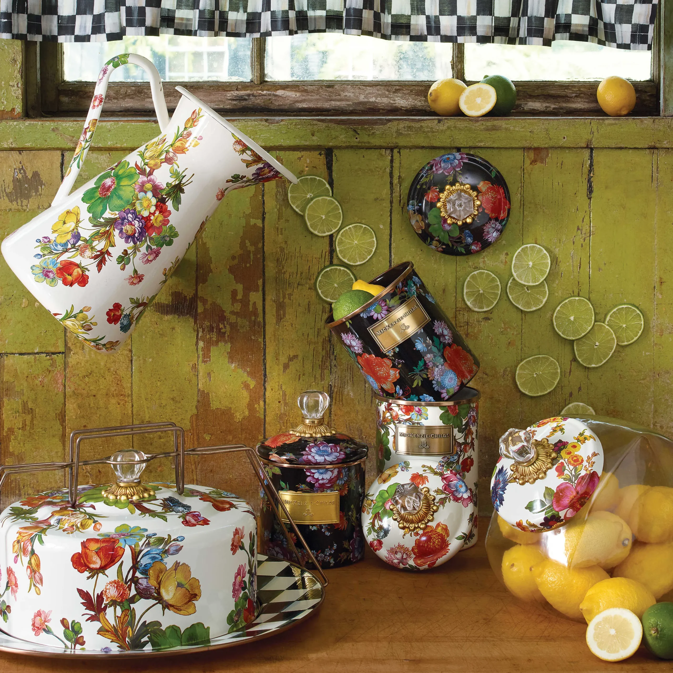 MacKenzie-Childs Cookie Jar with White Flower Market Lid| Kitchen Storage & Organization