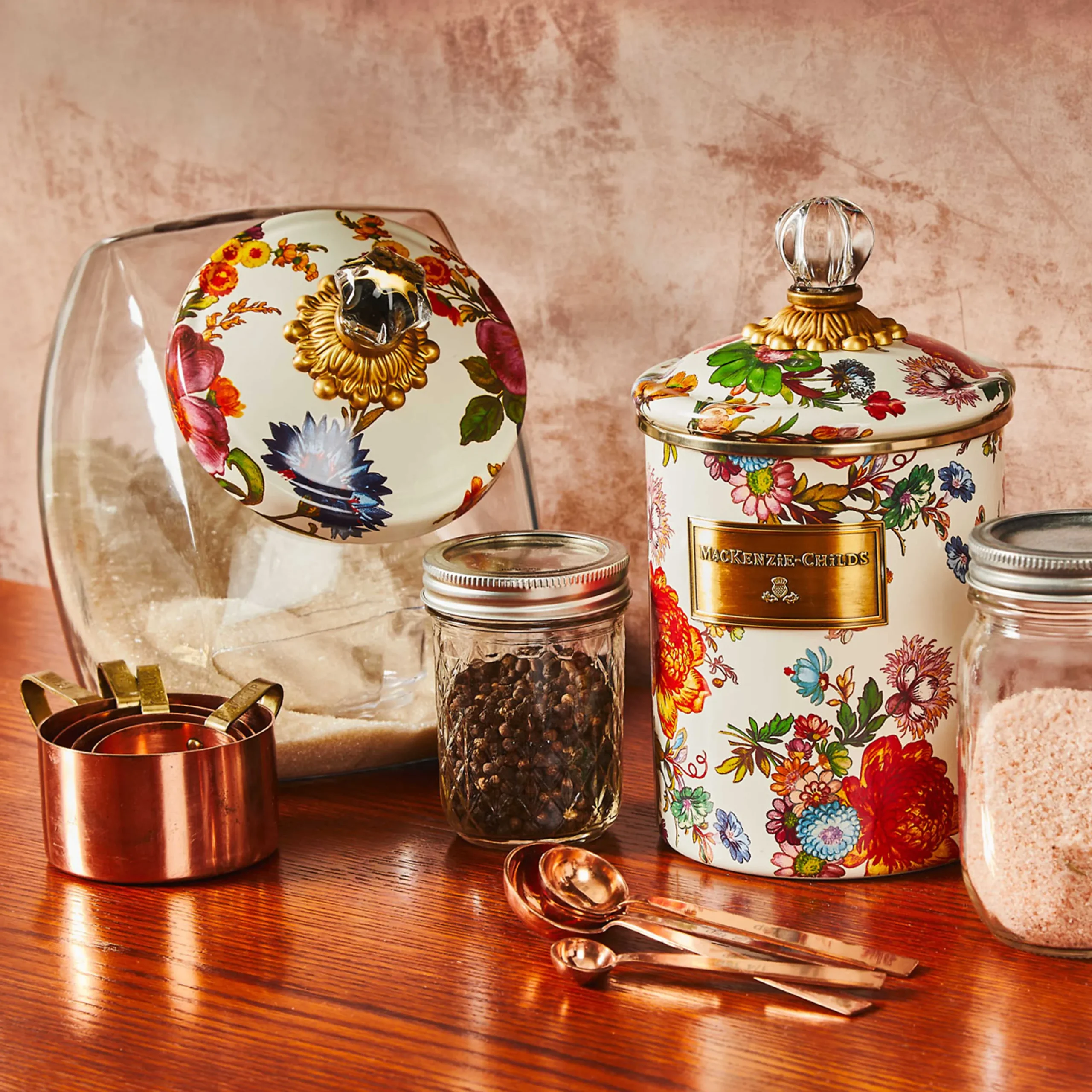 MacKenzie-Childs Cookie Jar with White Flower Market Lid| Kitchen Storage & Organization