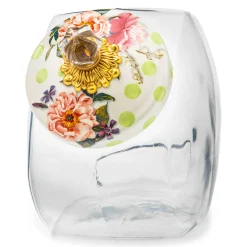 MacKenzie-Childs Cookie Jar with Wildflowers Green Lid| Kitchen Storage & Organization