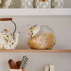 MacKenzie-Childs Cookie Jar with Wildflowers Green Lid| Kitchen Storage & Organization