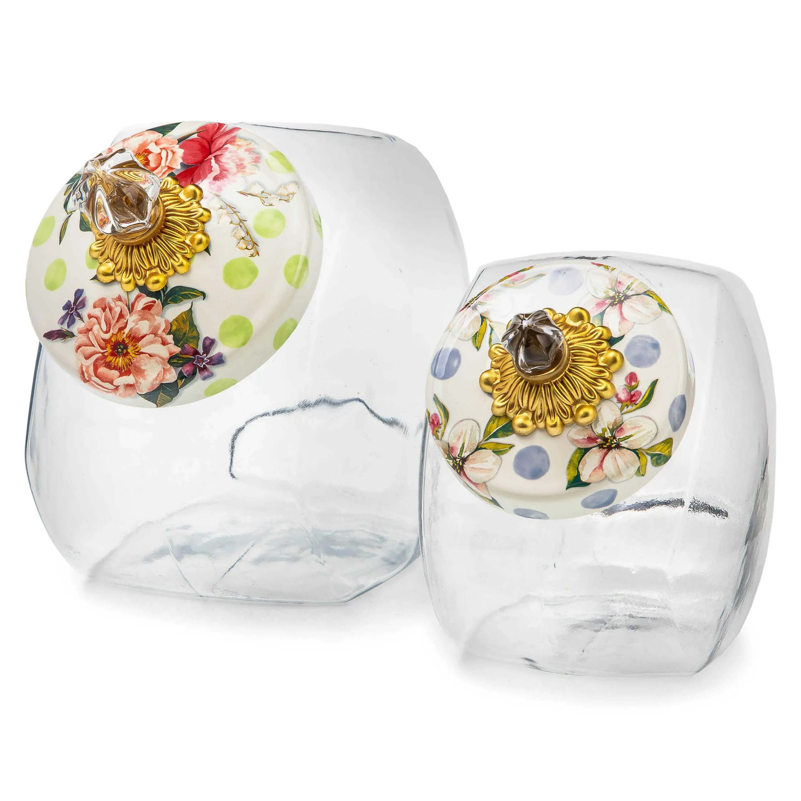 MacKenzie-Childs Cookie Jar with Wildflowers Green Lid| Kitchen Storage & Organization
