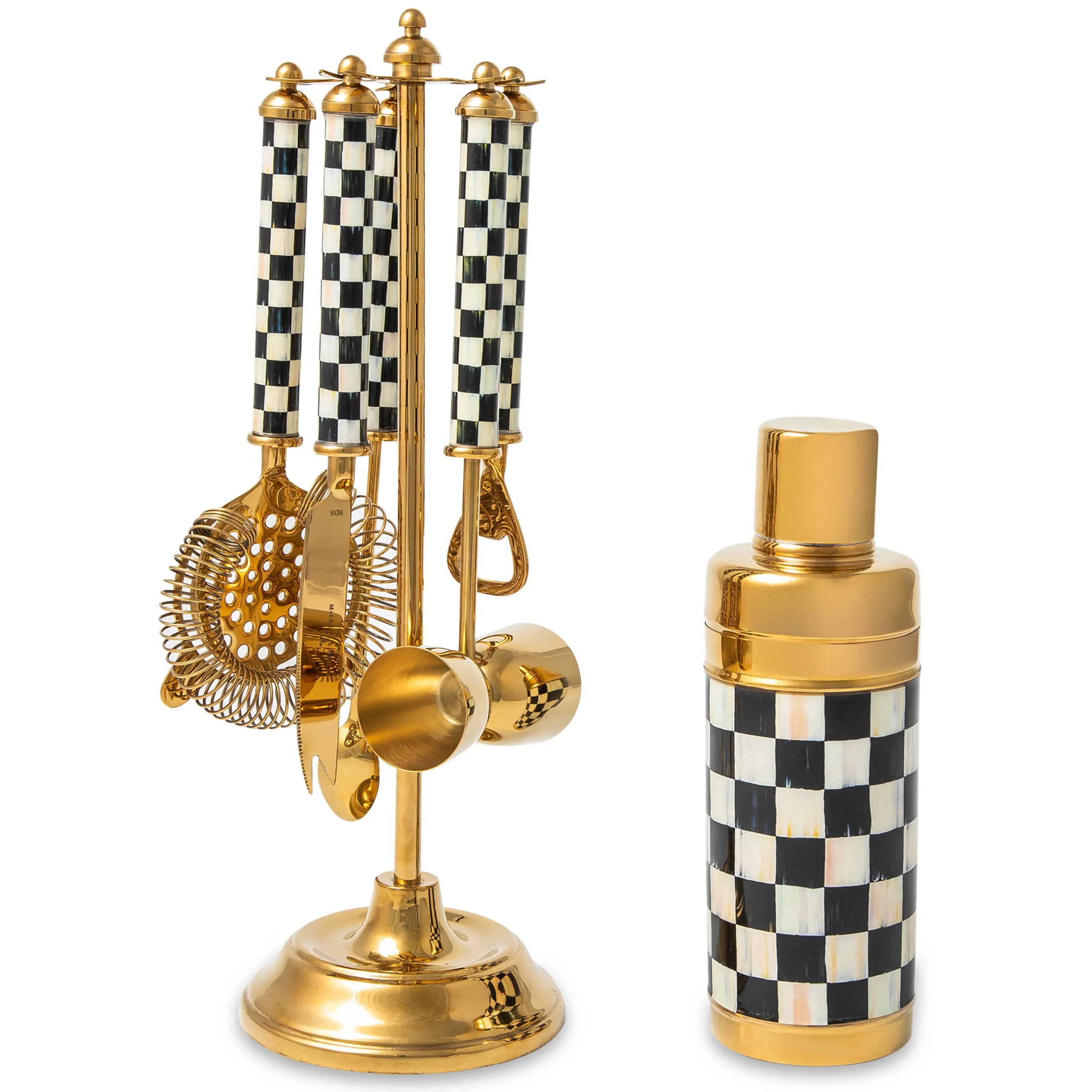 MacKenzie-Childs Courtly Check 3260 Gold Edition Bar Set| Holiday|Drinkware