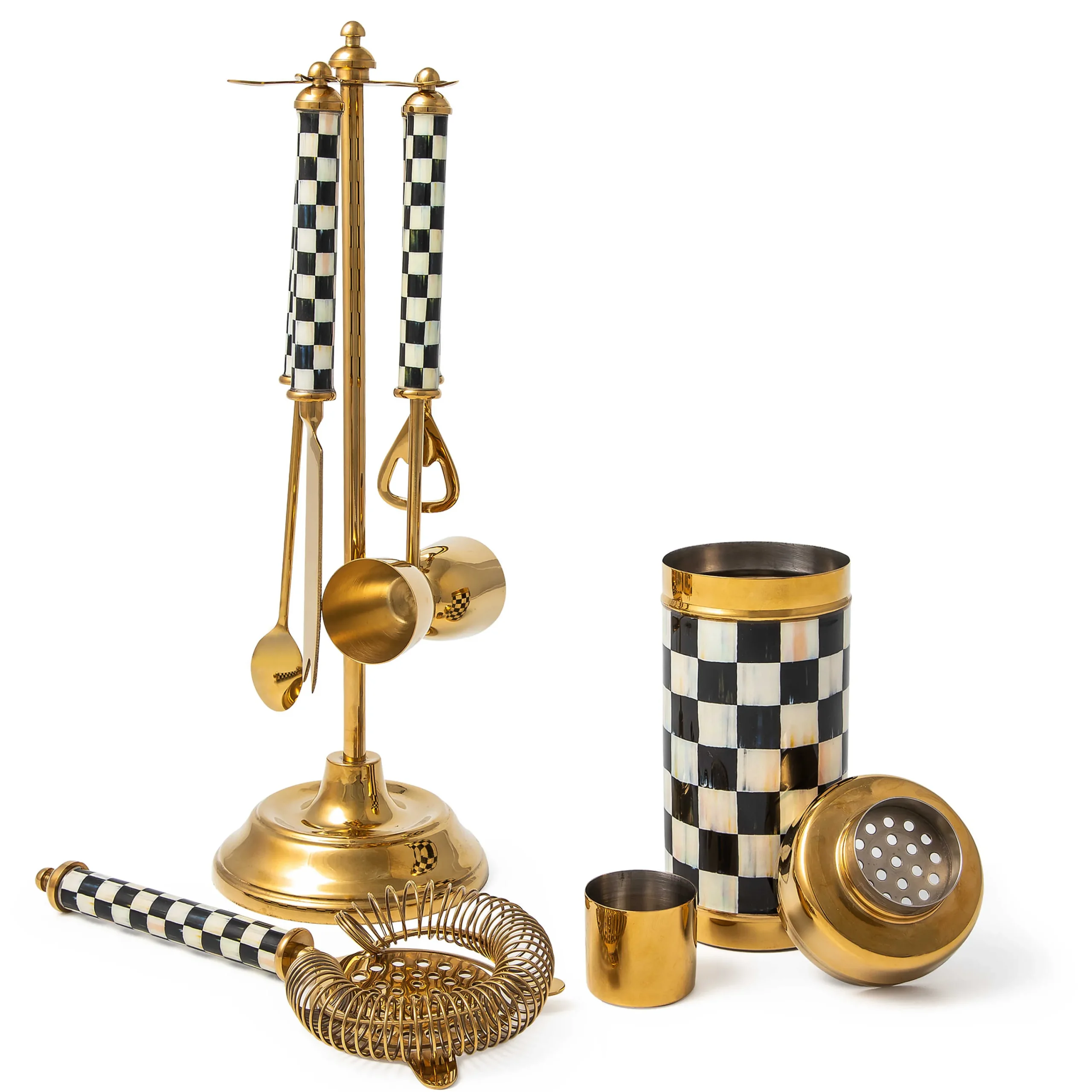 MacKenzie-Childs Courtly Check 3260 Gold Edition Bar Set| Holiday|Drinkware