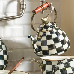 MacKenzie-Childs Courtly Check 3 Quart Tea Kettle with Bird| Cookware & Bakeware|Tea Kettles