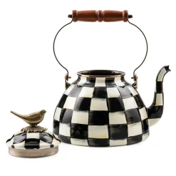 MacKenzie-Childs Courtly Check 3 Quart Tea Kettle with Bird| Cookware & Bakeware|Tea Kettles