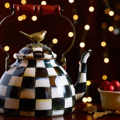 MacKenzie-Childs Courtly Check 3 Quart Tea Kettle with Bird| Cookware & Bakeware|Tea Kettles