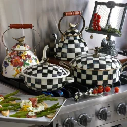 MacKenzie-Childs Courtly Check 3 Quart Tea Kettle with Bird| Cookware & Bakeware|Tea Kettles