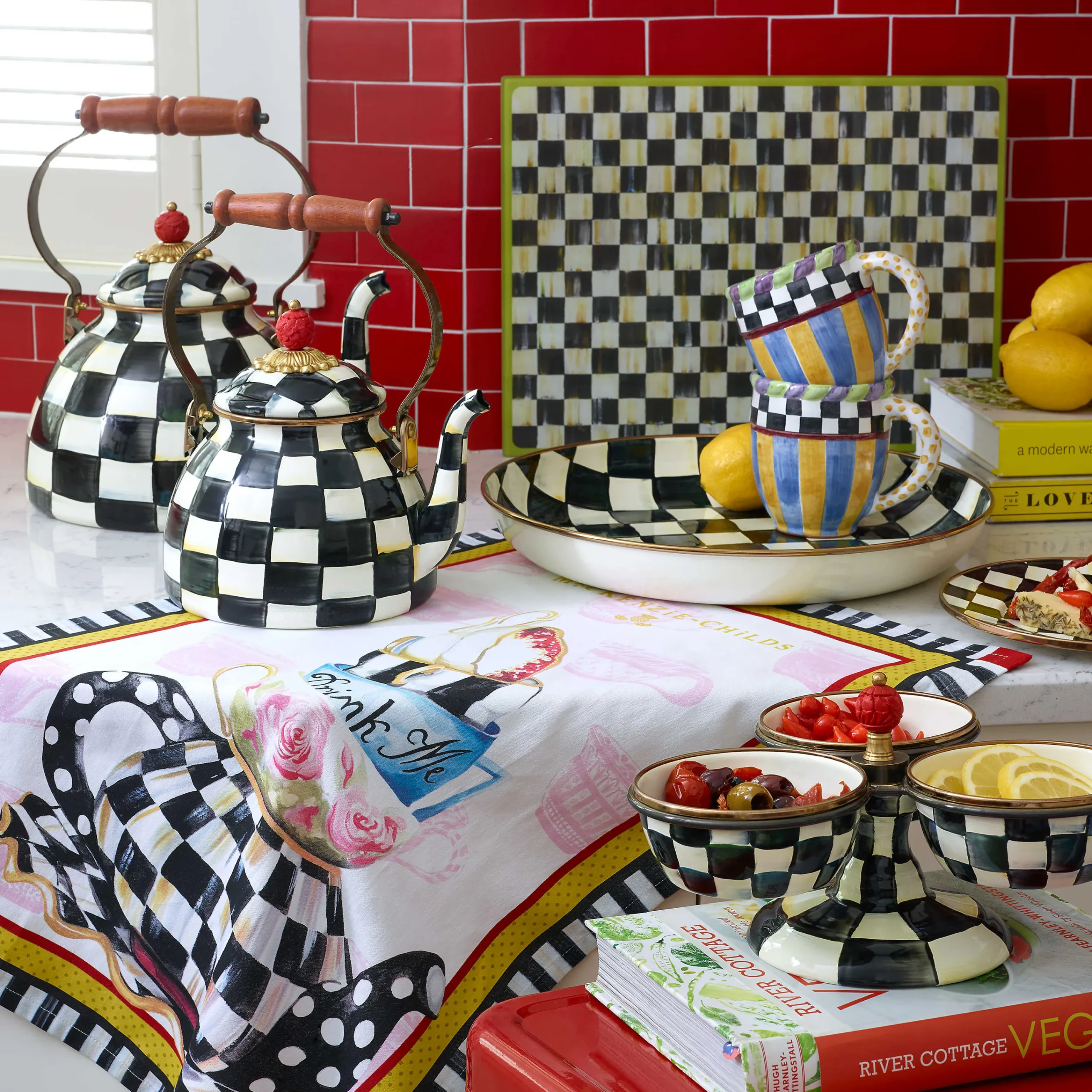 MacKenzie-Childs Courtly Check 3 Quart Tea Kettle| Tea Kettles