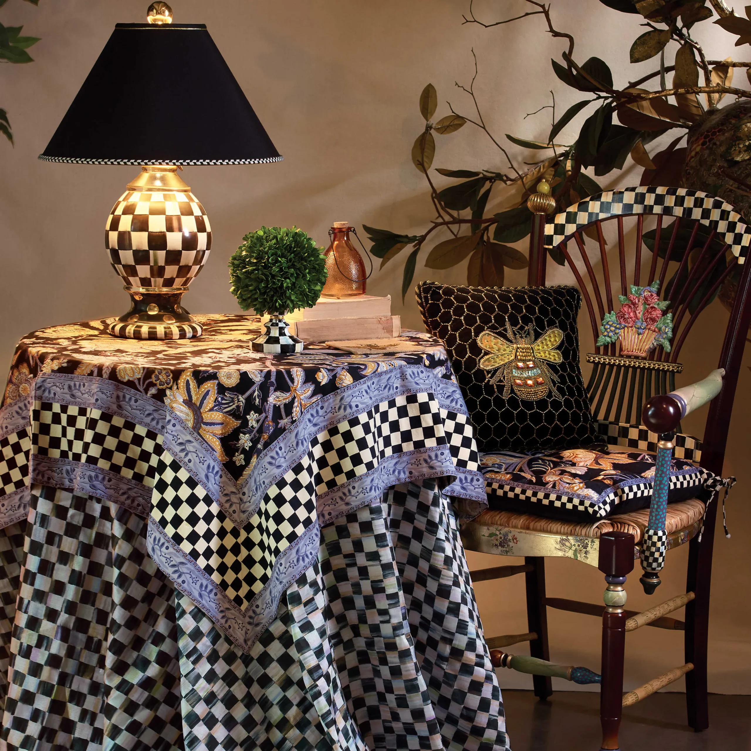 MacKenzie-Childs Courtly Check 90 Round Tablecloth| Kitchen & Table Linens