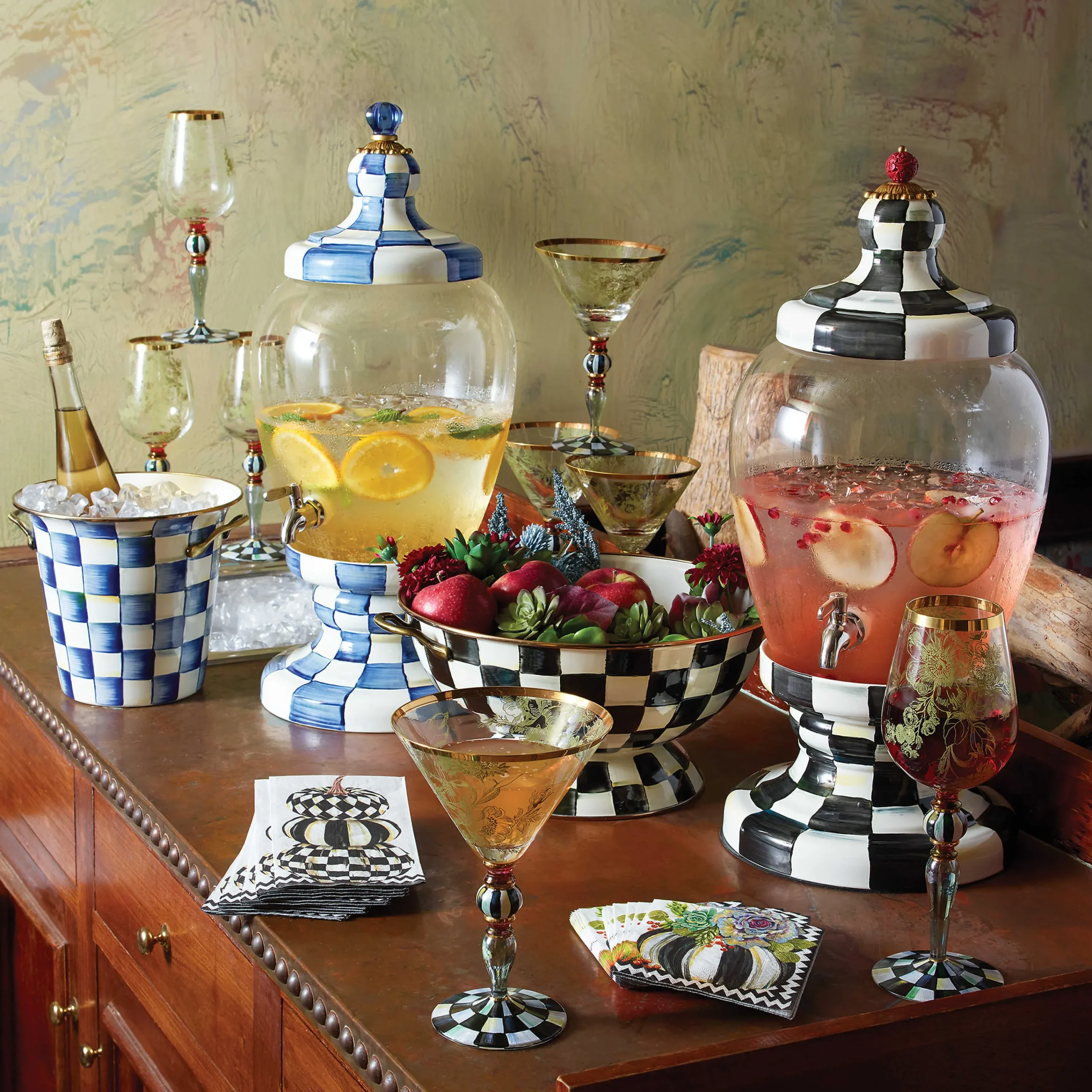 MacKenzie-Childs Courtly Check Beverage Hostess| Fall Entertaining|Drinkware