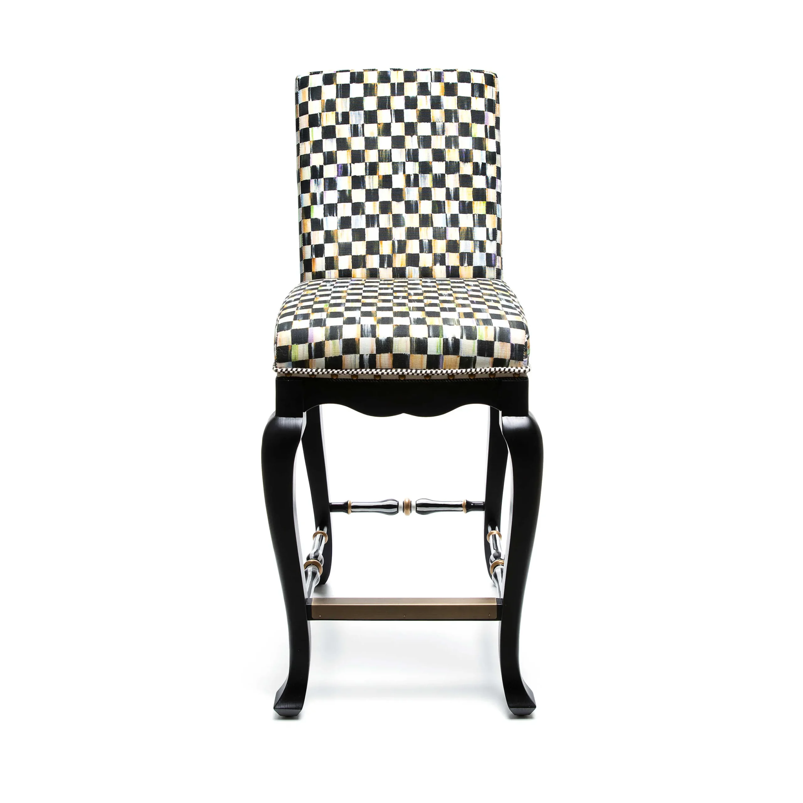 MacKenzie-Childs Courtly Check Black Counter Stool with Back| Dining Room & Kitchen
