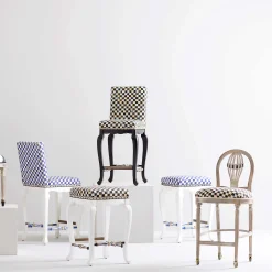 MacKenzie-Childs Courtly Check Black Counter Stool with Back| Dining Room & Kitchen