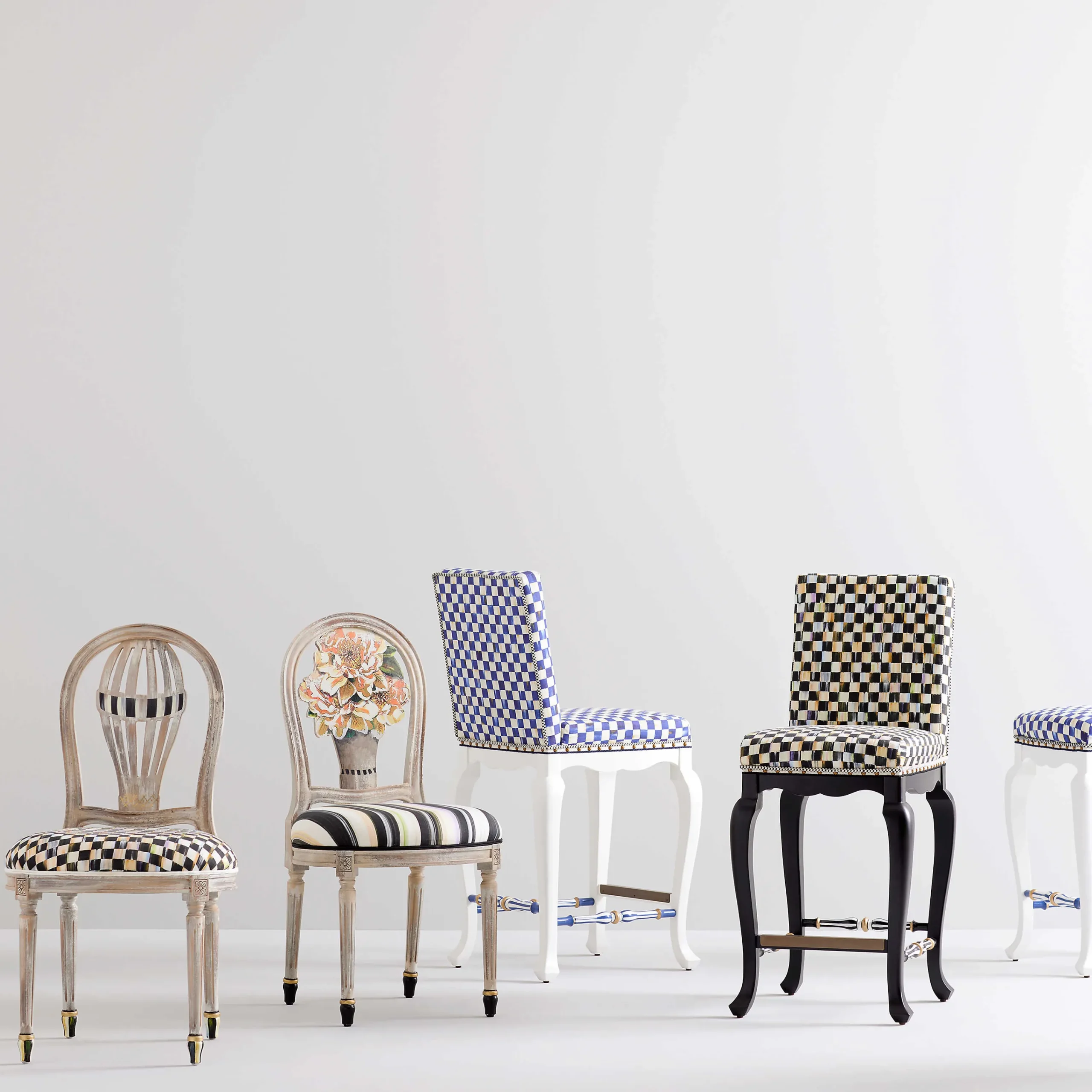 MacKenzie-Childs Courtly Check Black Counter Stool with Back| Dining Room & Kitchen