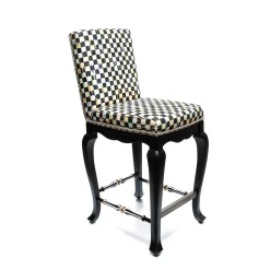 MacKenzie-Childs Courtly Check Black Counter Stool with Back| Dining Room & Kitchen