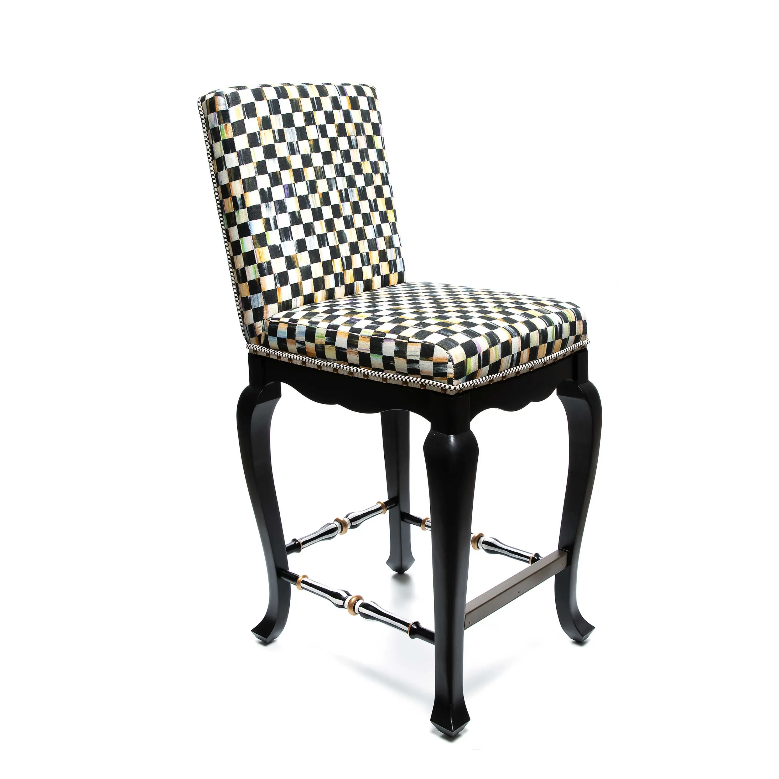MacKenzie-Childs Courtly Check Black Counter Stool with Back| Dining Room & Kitchen