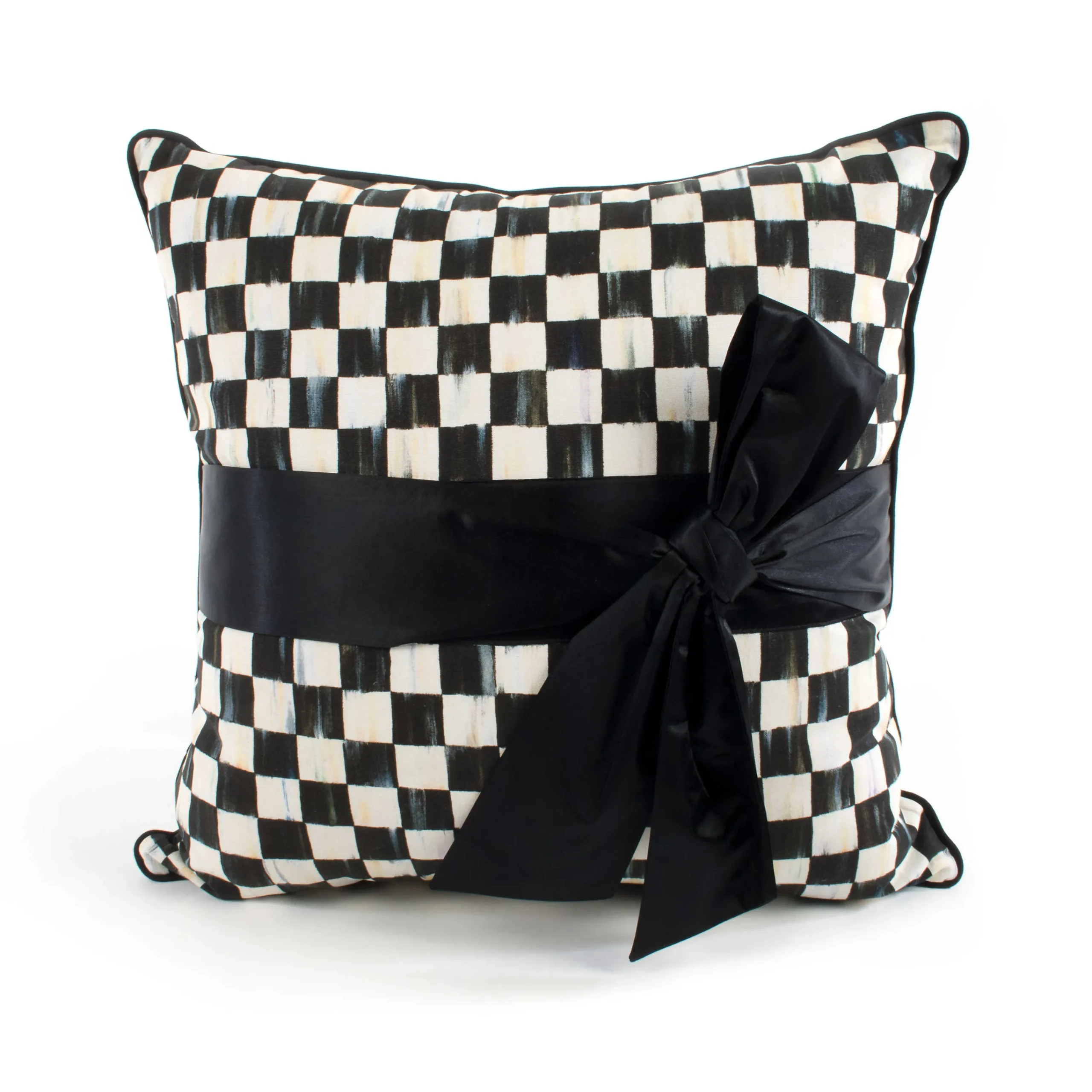 MacKenzie-Childs Courtly Check Black Sash Throw Pillow| Pillows, Throws, & Cushions
