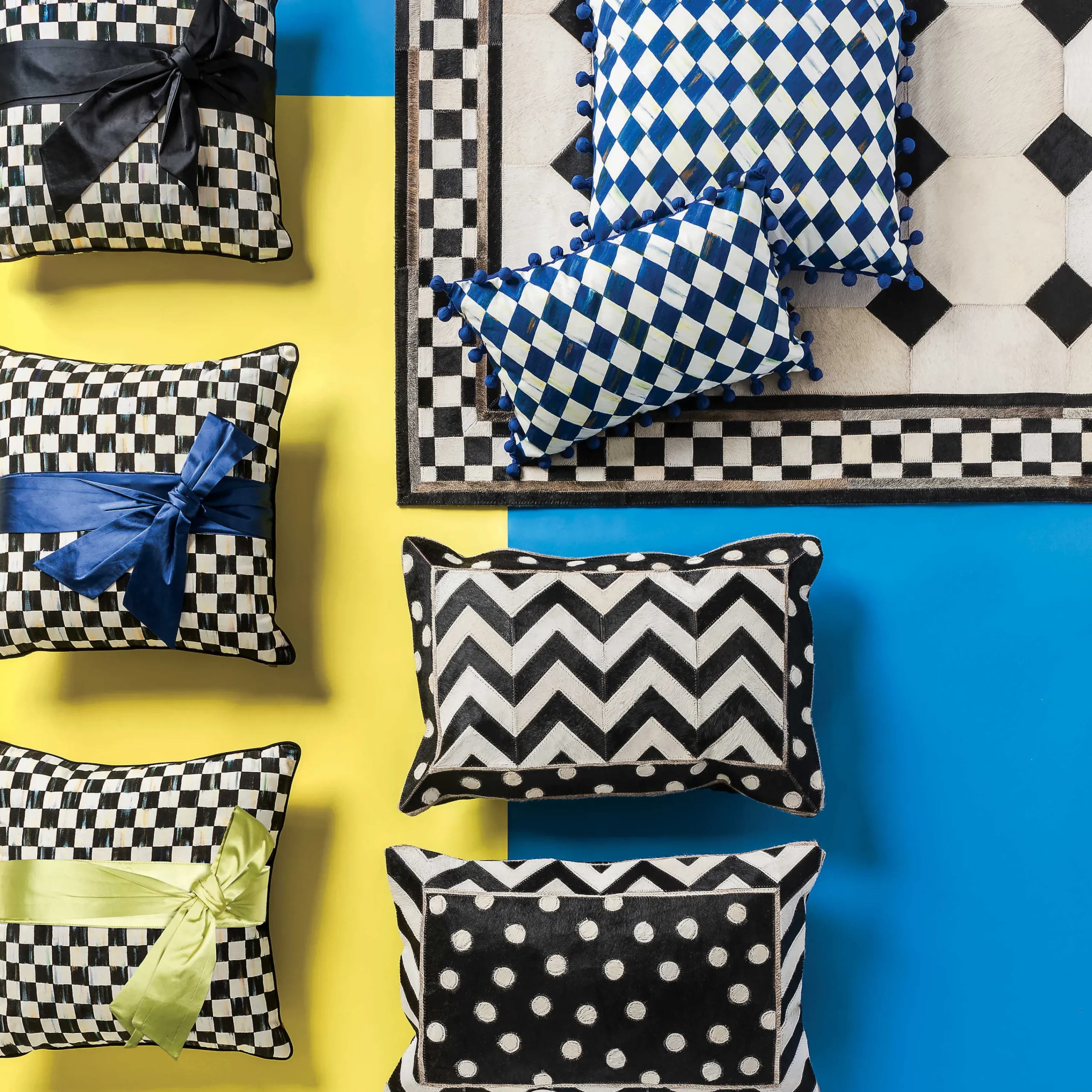 MacKenzie-Childs Courtly Check Black Sash Throw Pillow| Pillows, Throws, & Cushions