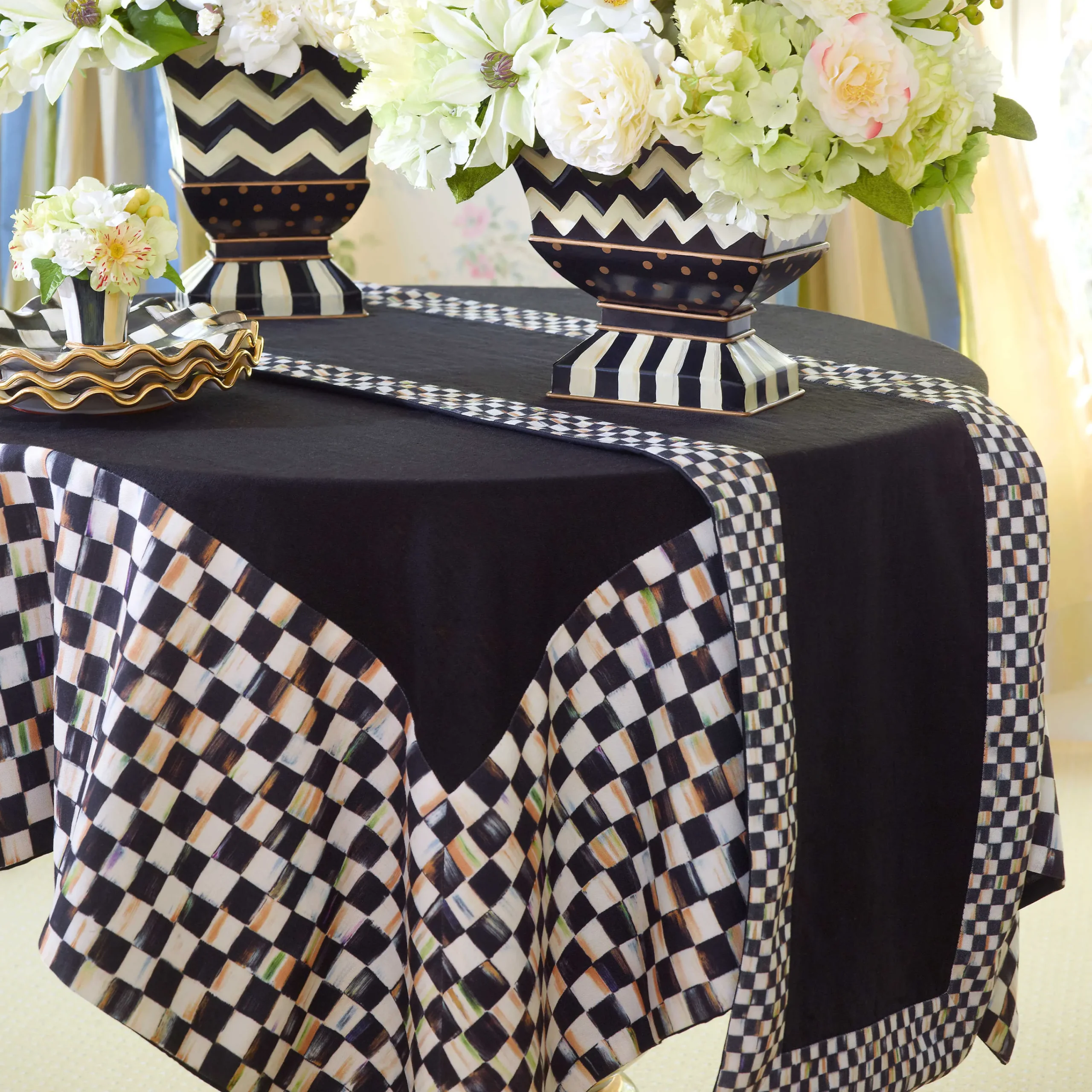 MacKenzie-Childs Courtly Check Black Table Runner| Kitchen & Table Linens
