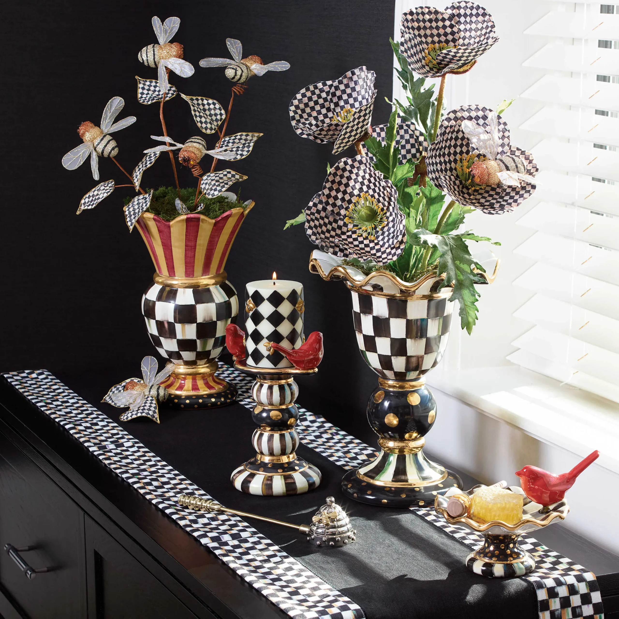 MacKenzie-Childs Courtly Check Black Table Runner| Kitchen & Table Linens
