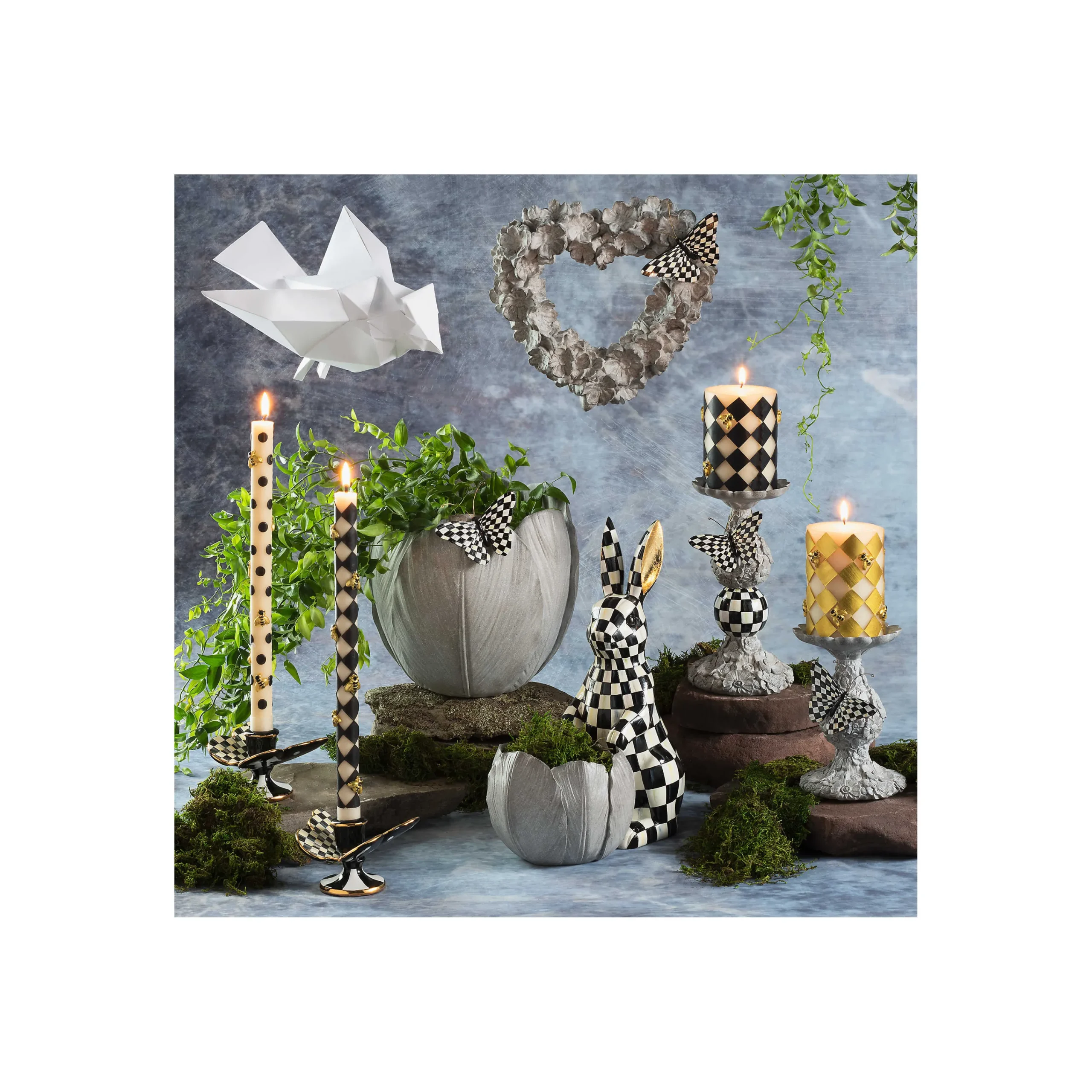 MacKenzie-Childs Courtly Check Butterfly Candle Holders, Set of 2| Spring|Candles & Fragrances