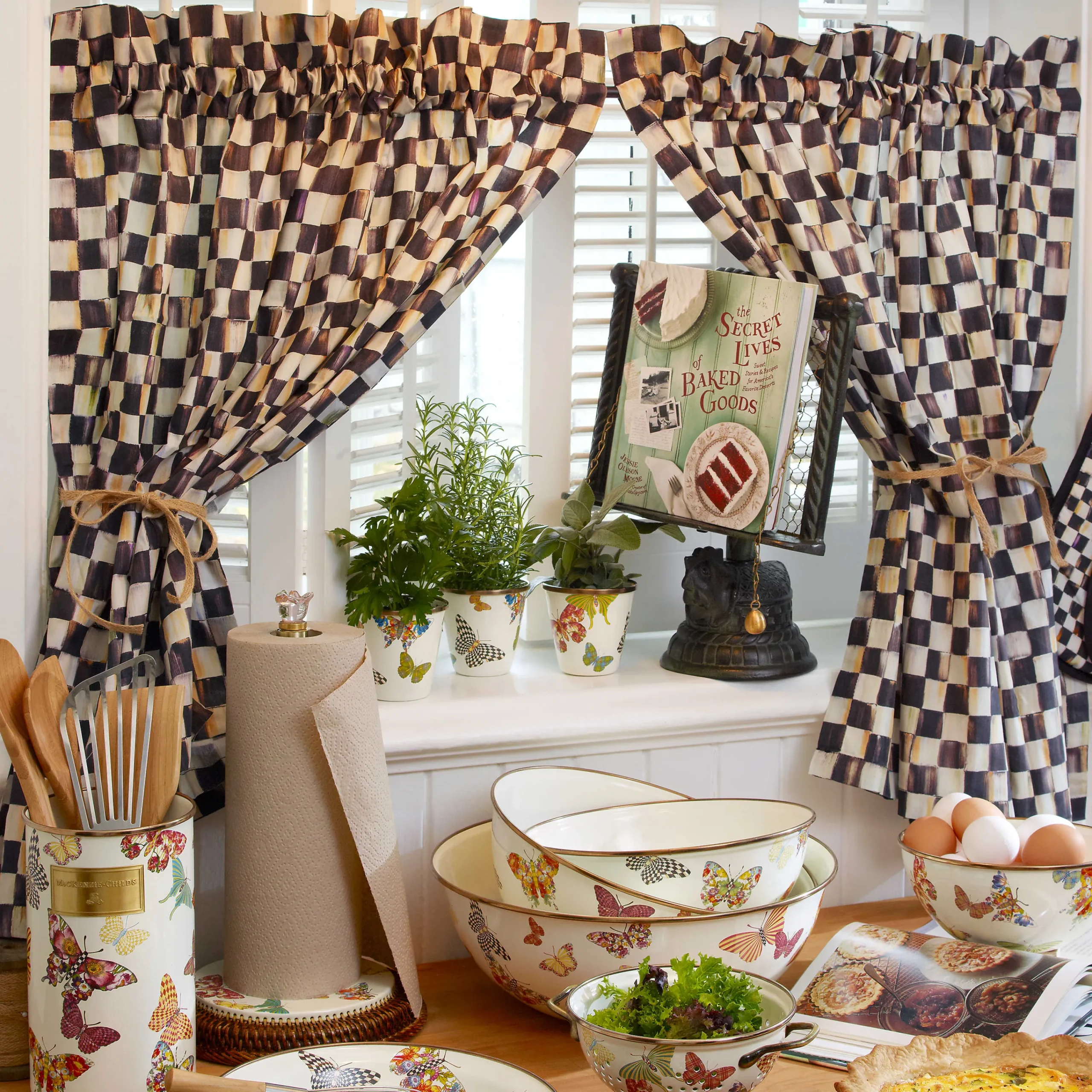 MacKenzie-Childs Courtly Check Cafe Curtains, Set of 2| Room Accents