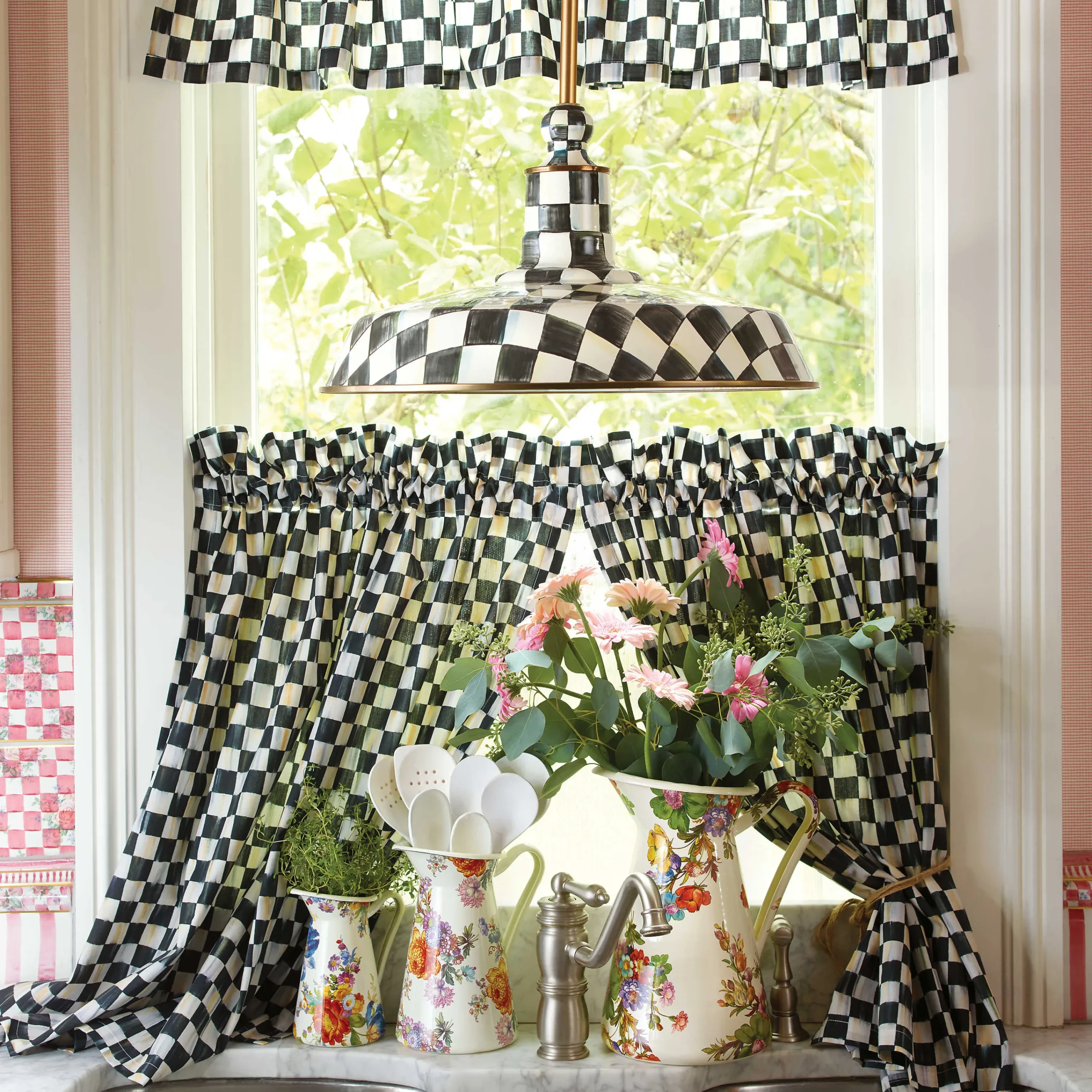 MacKenzie-Childs Courtly Check Cafe Curtains, Set of 2| Room Accents