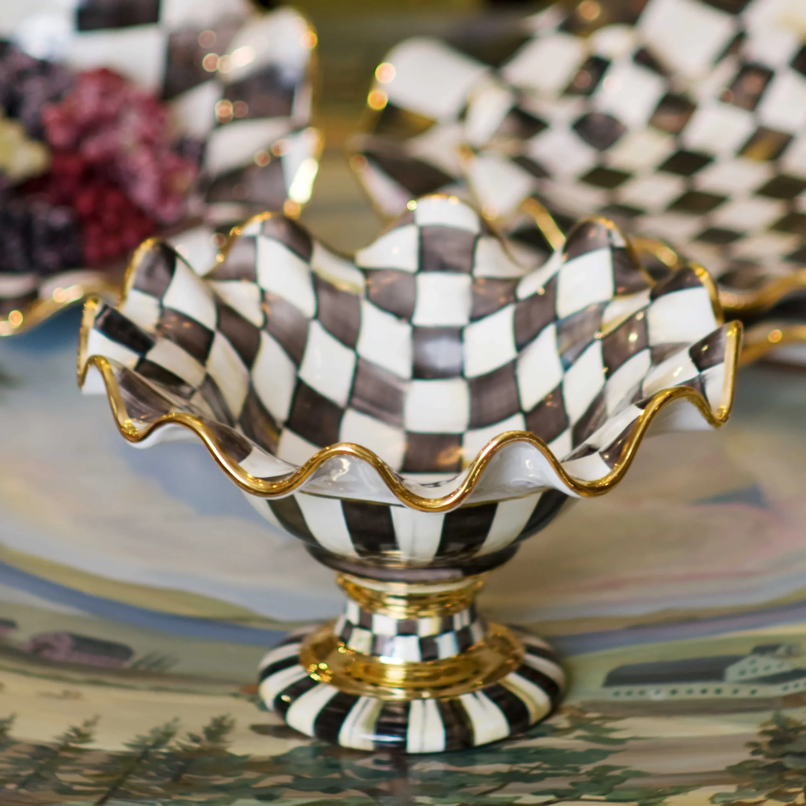 MacKenzie-Childs Courtly Check Ceramic Compote| Serveware