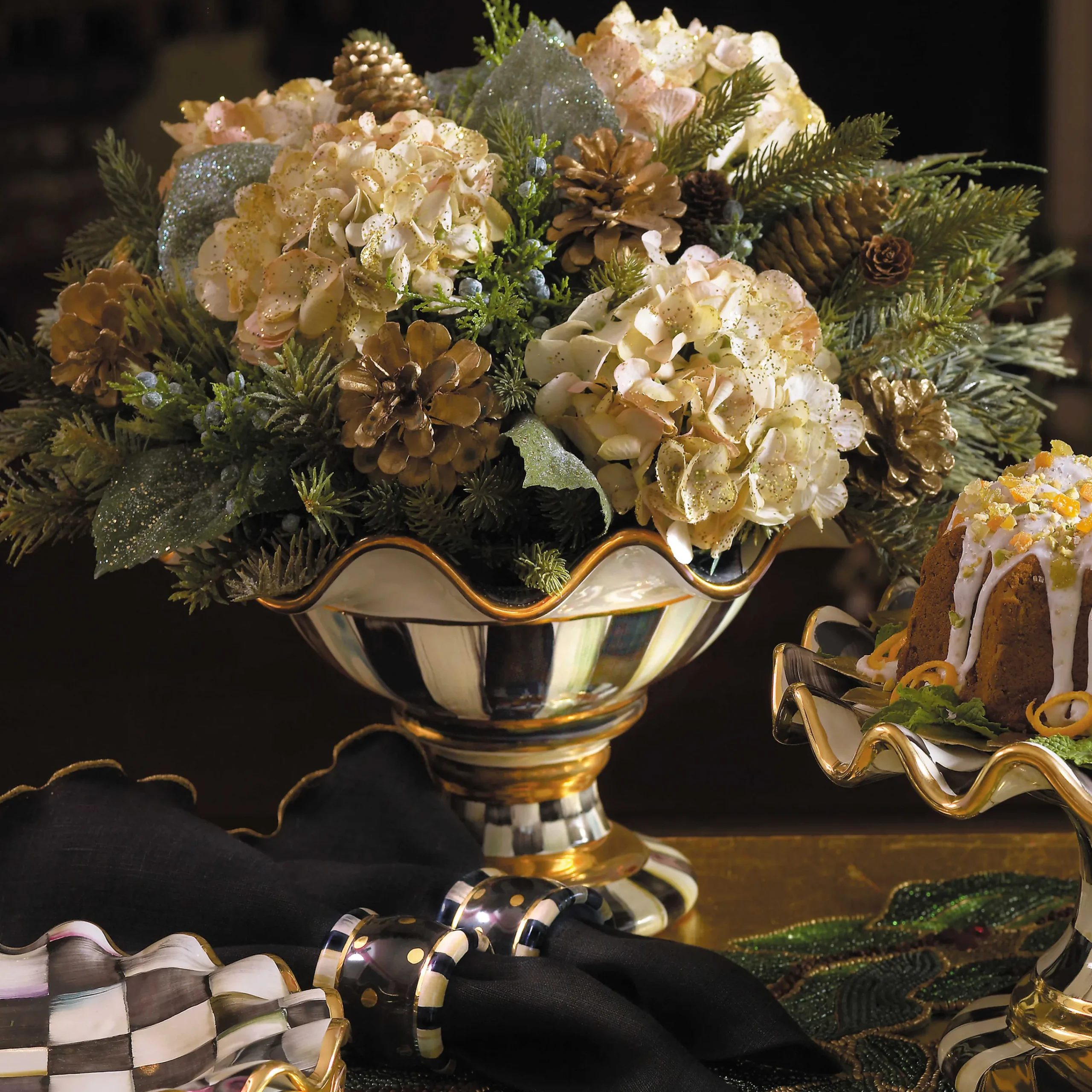 MacKenzie-Childs Courtly Check Ceramic Compote| Serveware
