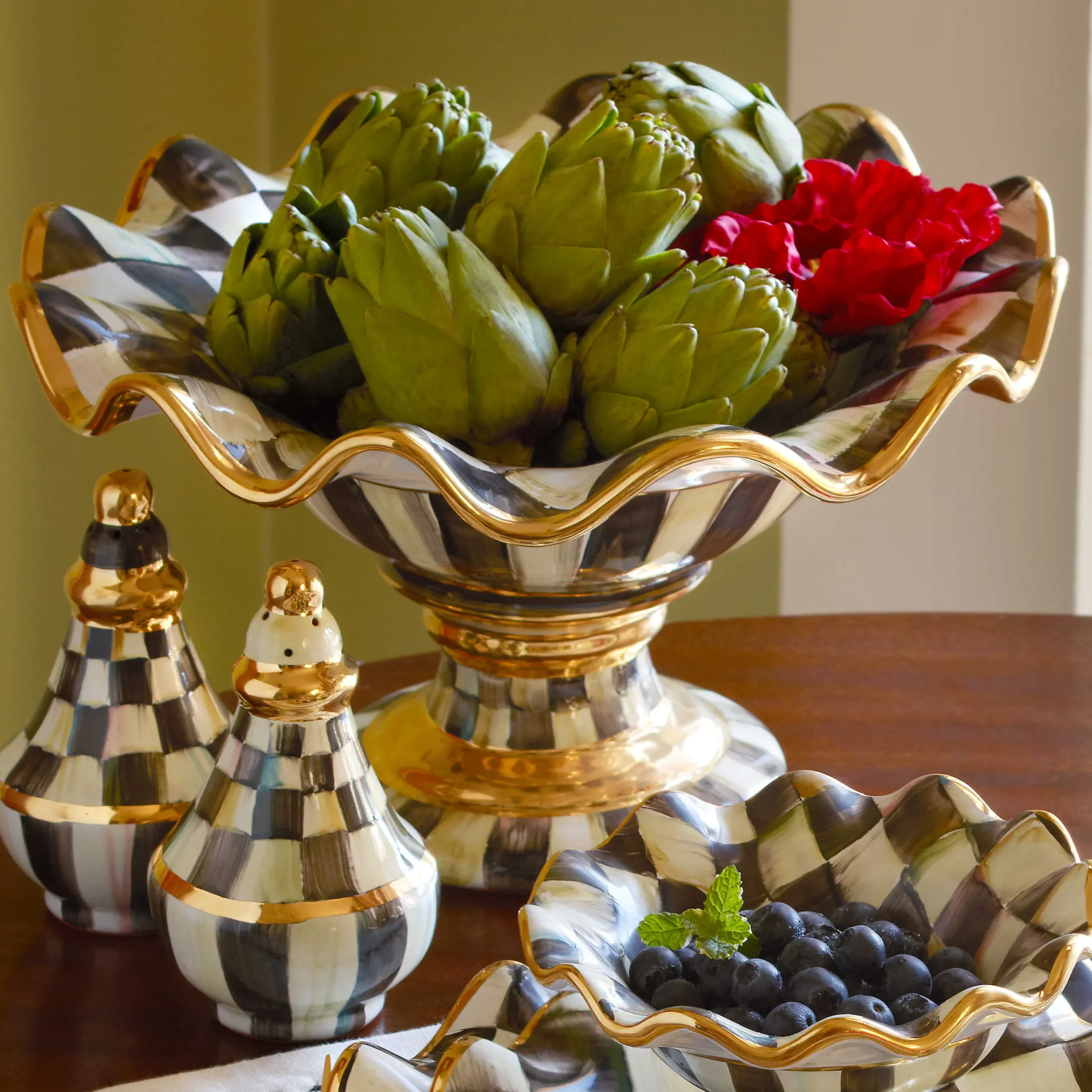 MacKenzie-Childs Courtly Check Ceramic Compote| Serveware