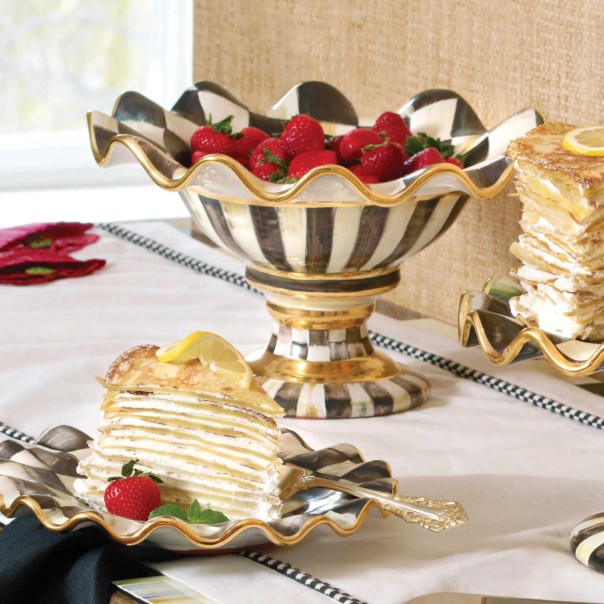 MacKenzie-Childs Courtly Check Ceramic Compote| Serveware
