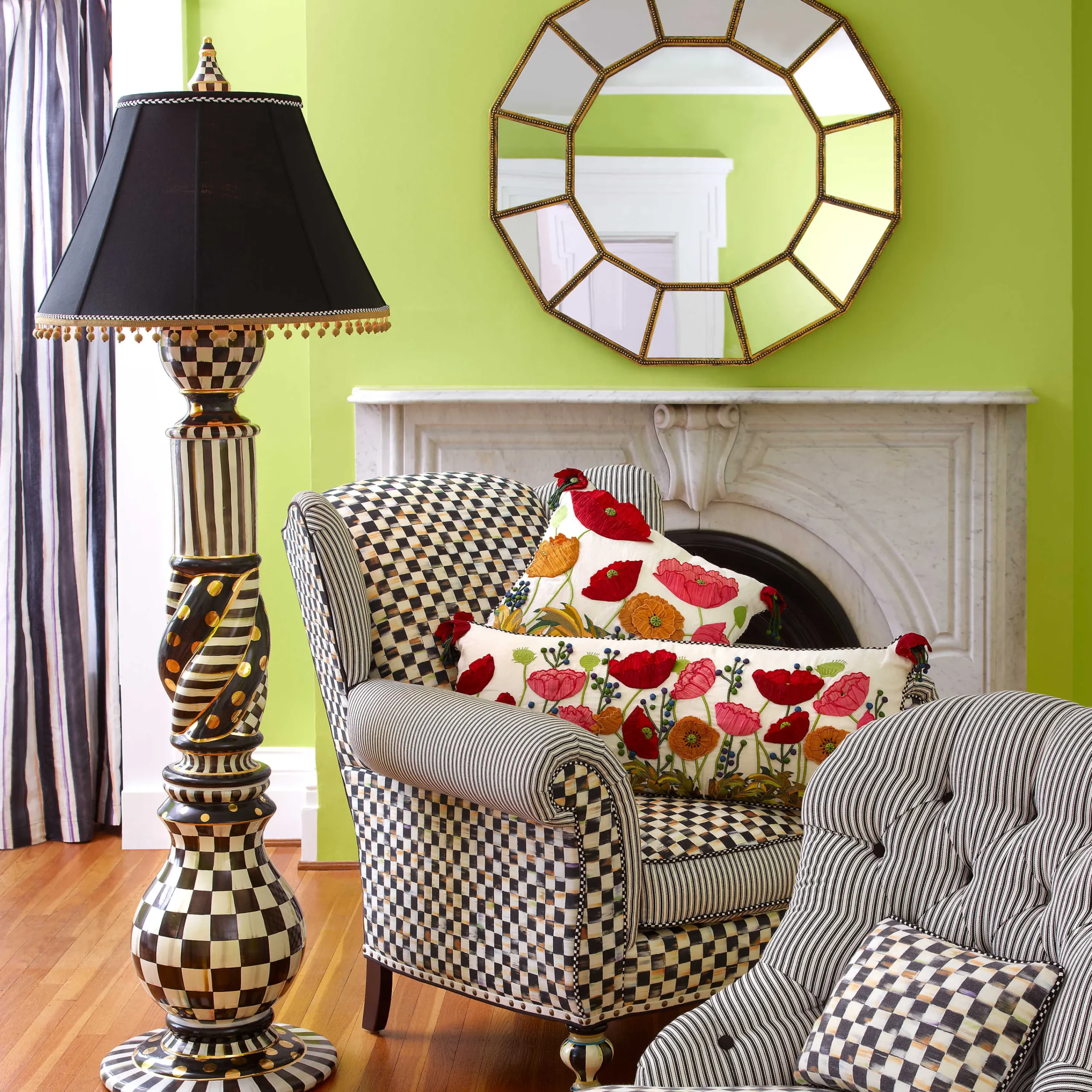 MacKenzie-Childs Courtly Check Ceramic Floor Lamp| Lighting