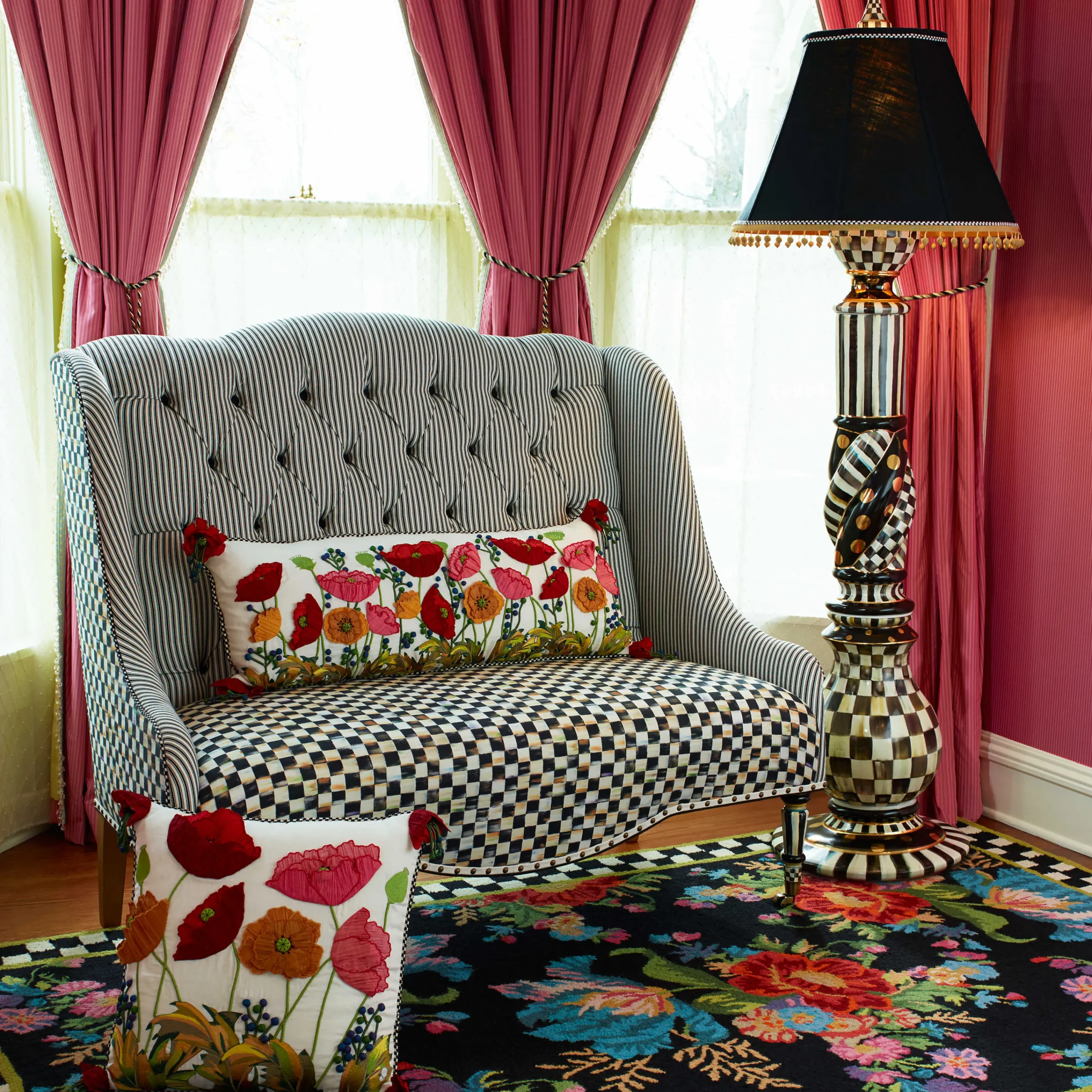 MacKenzie-Childs Courtly Check Ceramic Floor Lamp| Lighting