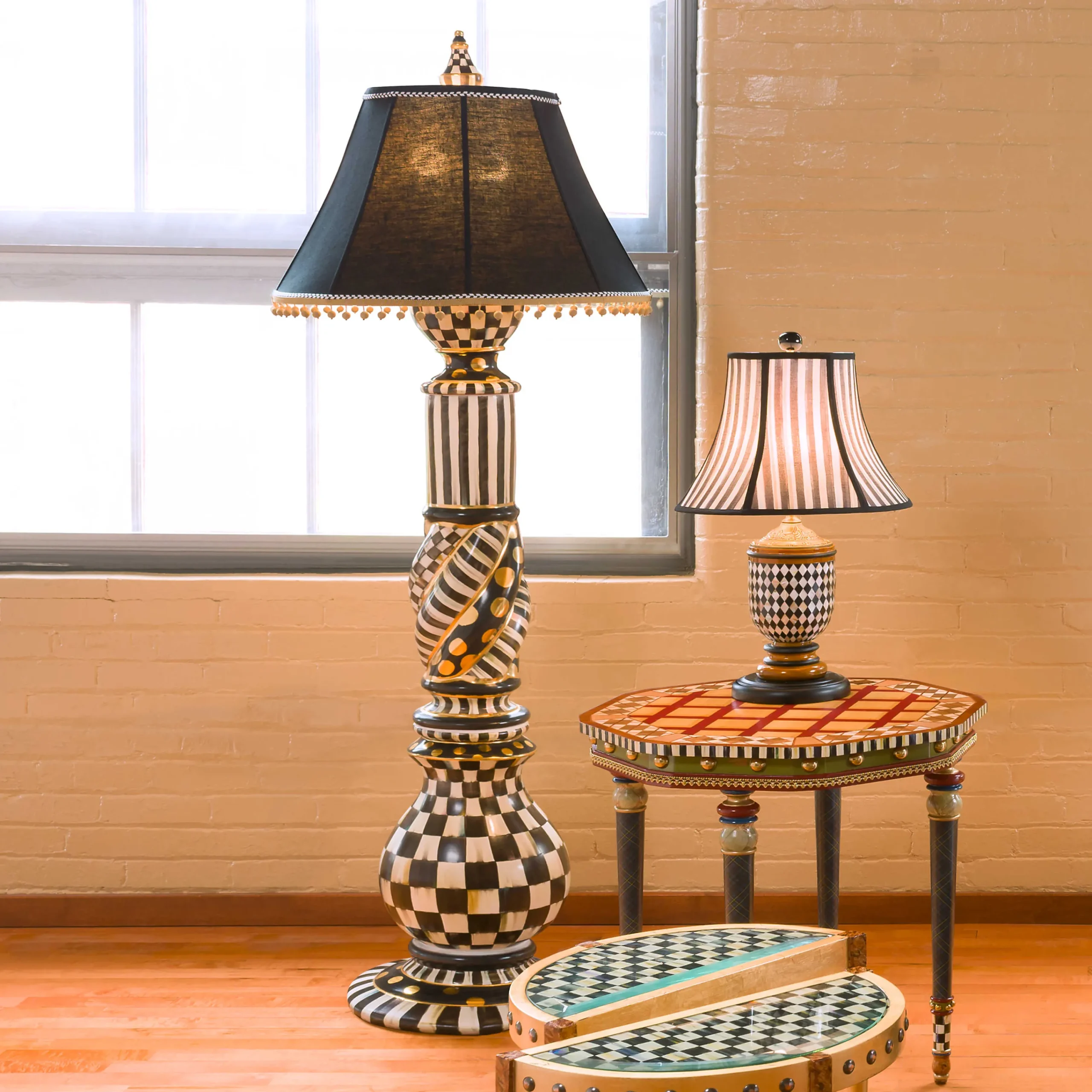 MacKenzie-Childs Courtly Check Ceramic Floor Lamp| Lighting