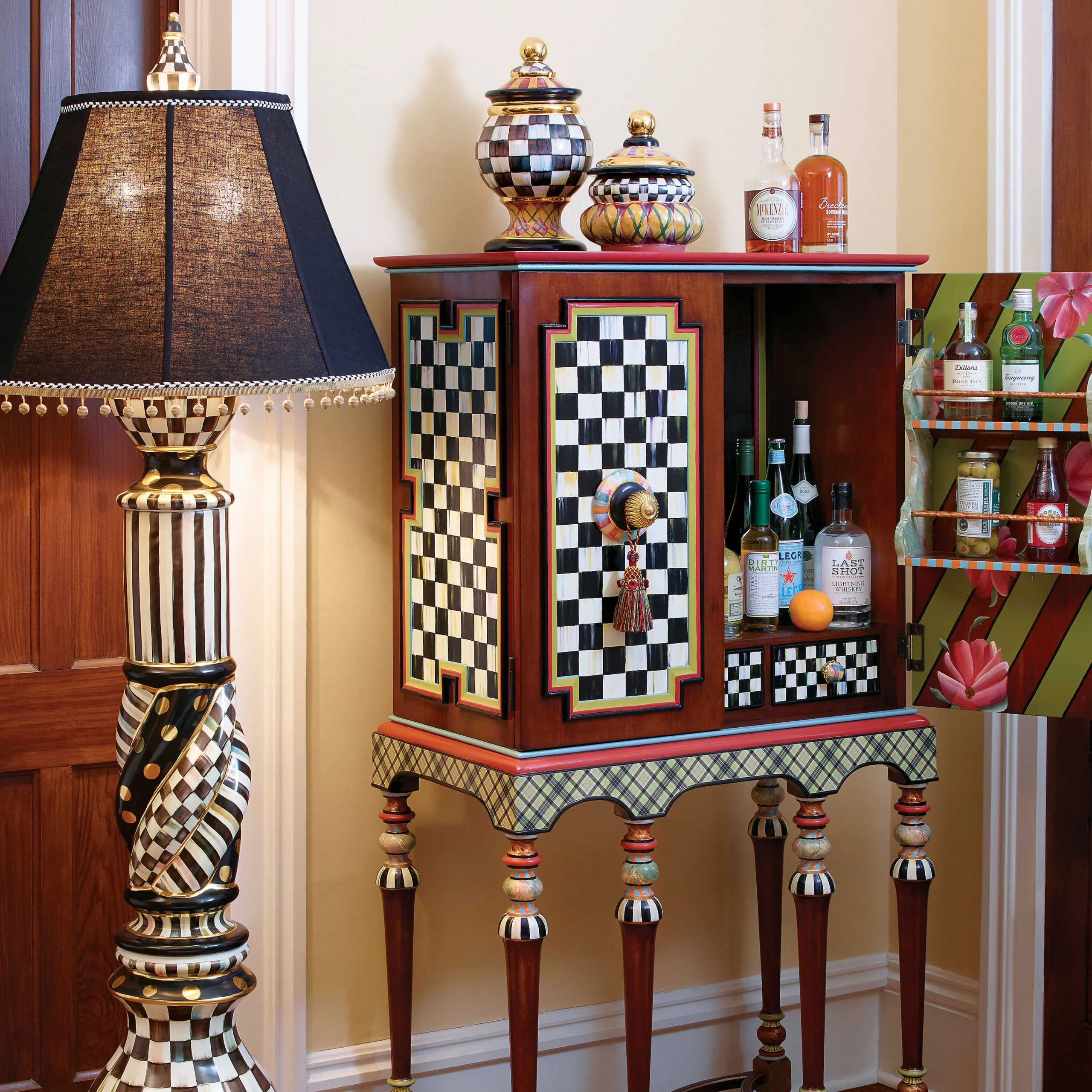 MacKenzie-Childs Courtly Check Ceramic Floor Lamp| Lighting