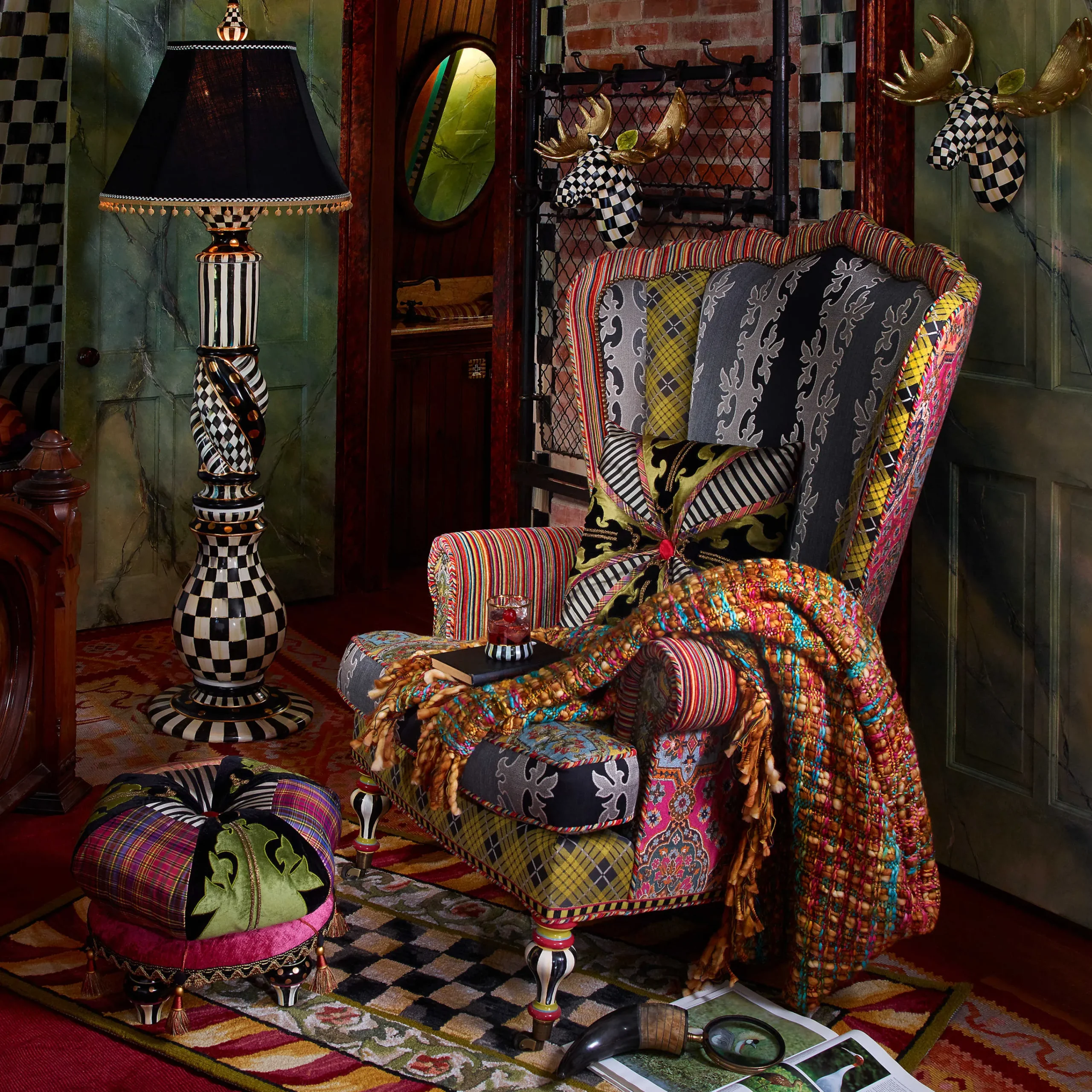 MacKenzie-Childs Courtly Check Ceramic Floor Lamp| Lighting