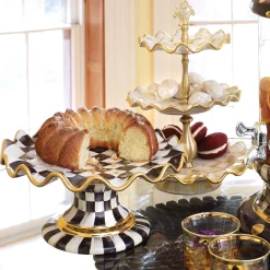 MacKenzie-Childs Courtly Check Ceramic Fluted Cake Stand| Serveware
