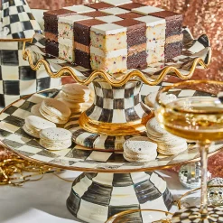 MacKenzie-Childs Courtly Check Ceramic Fluted Cake Stand| Serveware
