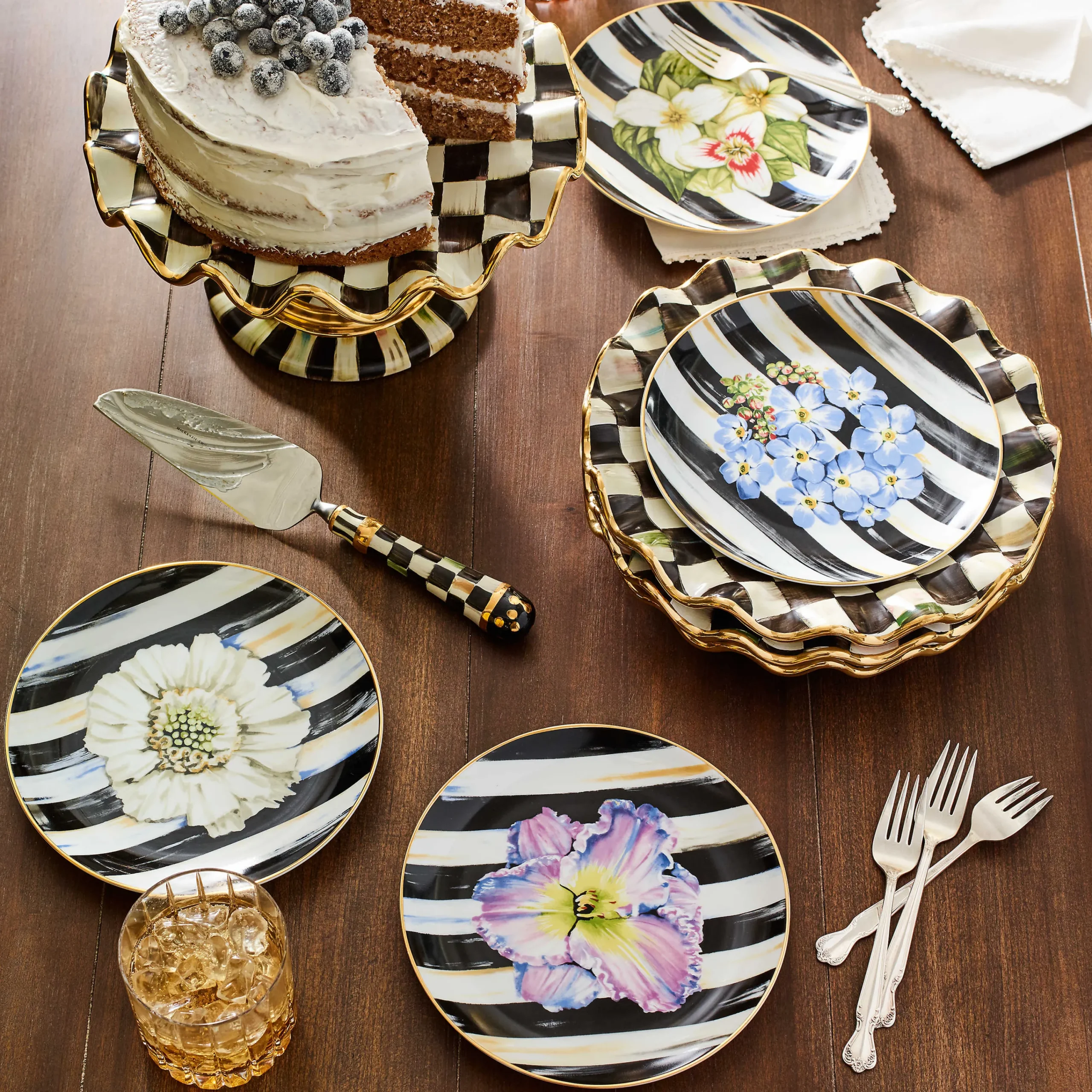 MacKenzie-Childs Courtly Check Ceramic Fluted Dessert Plate| Dinnerware & Flatware