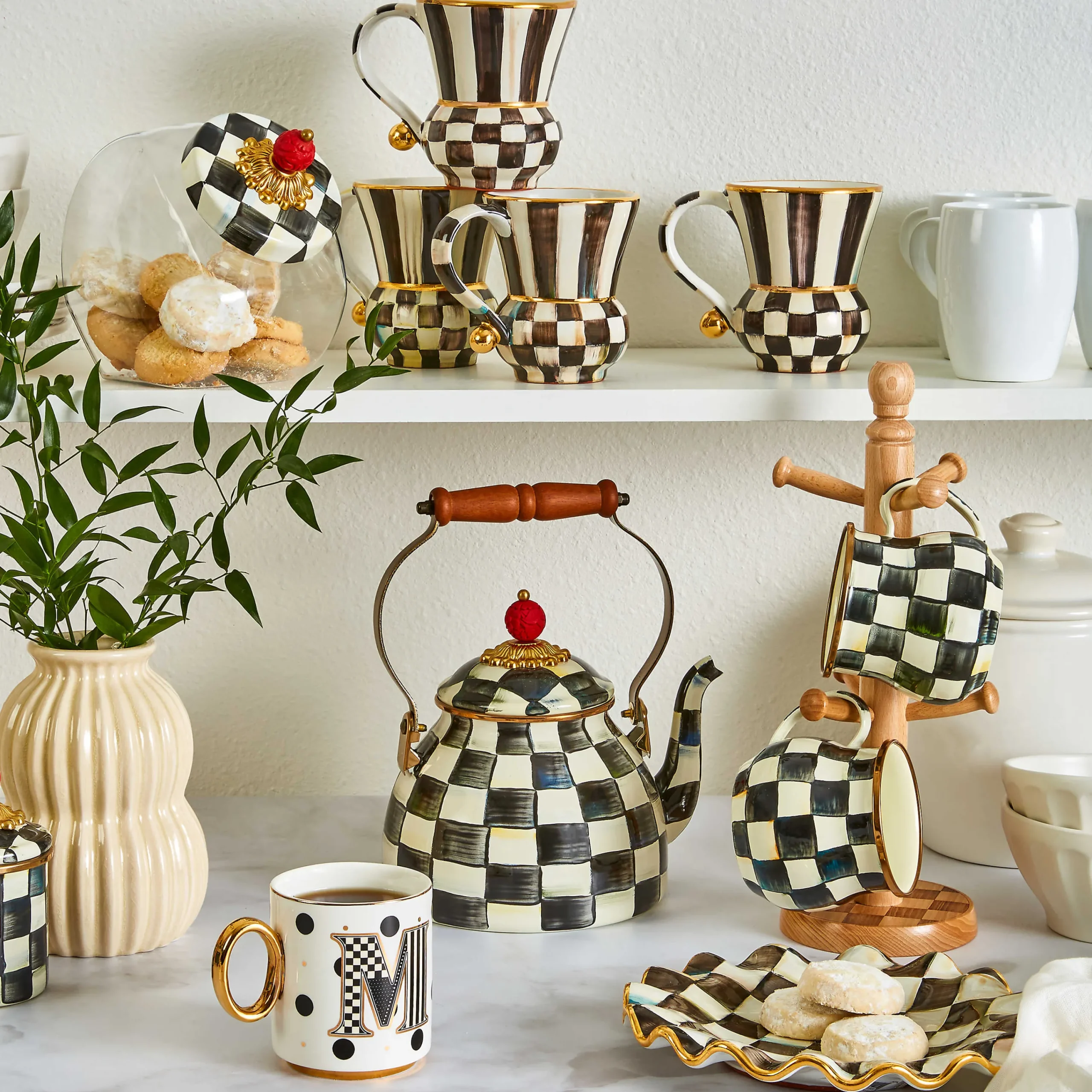 MacKenzie-Childs Courtly Check Ceramic Fluted Dessert Plate| Dinnerware & Flatware