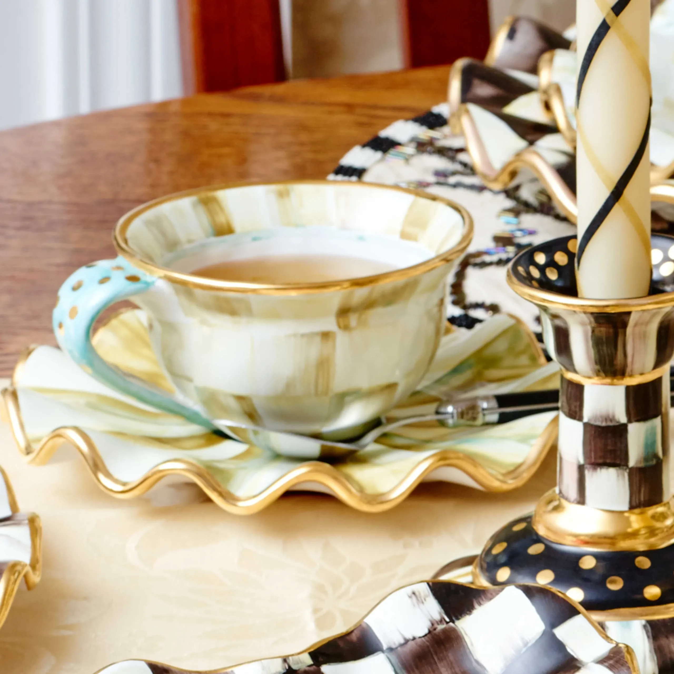 MacKenzie-Childs Courtly Check Ceramic Fluted Dessert Plate| Dinnerware & Flatware