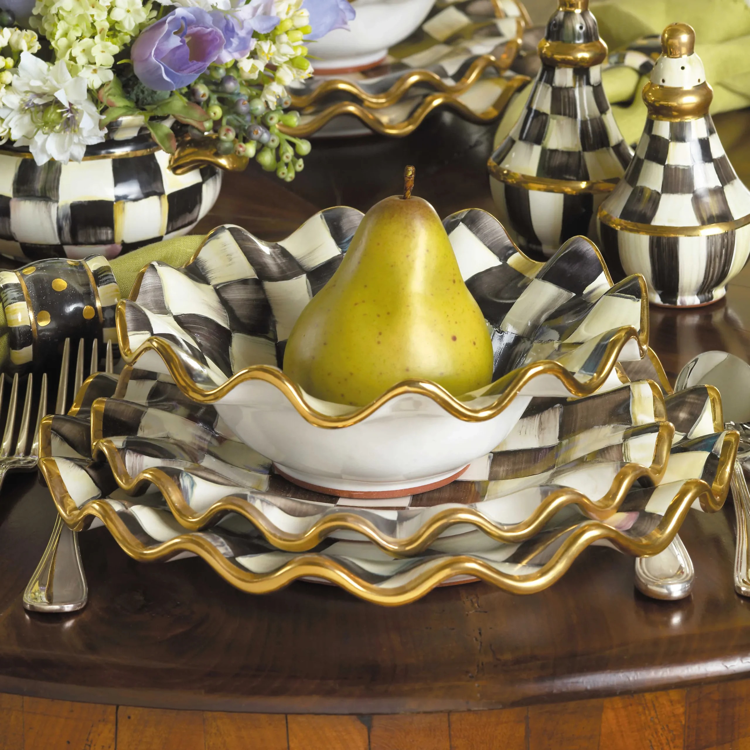 MacKenzie-Childs Courtly Check Ceramic Fluted Dinner Plate| Dinnerware & Flatware