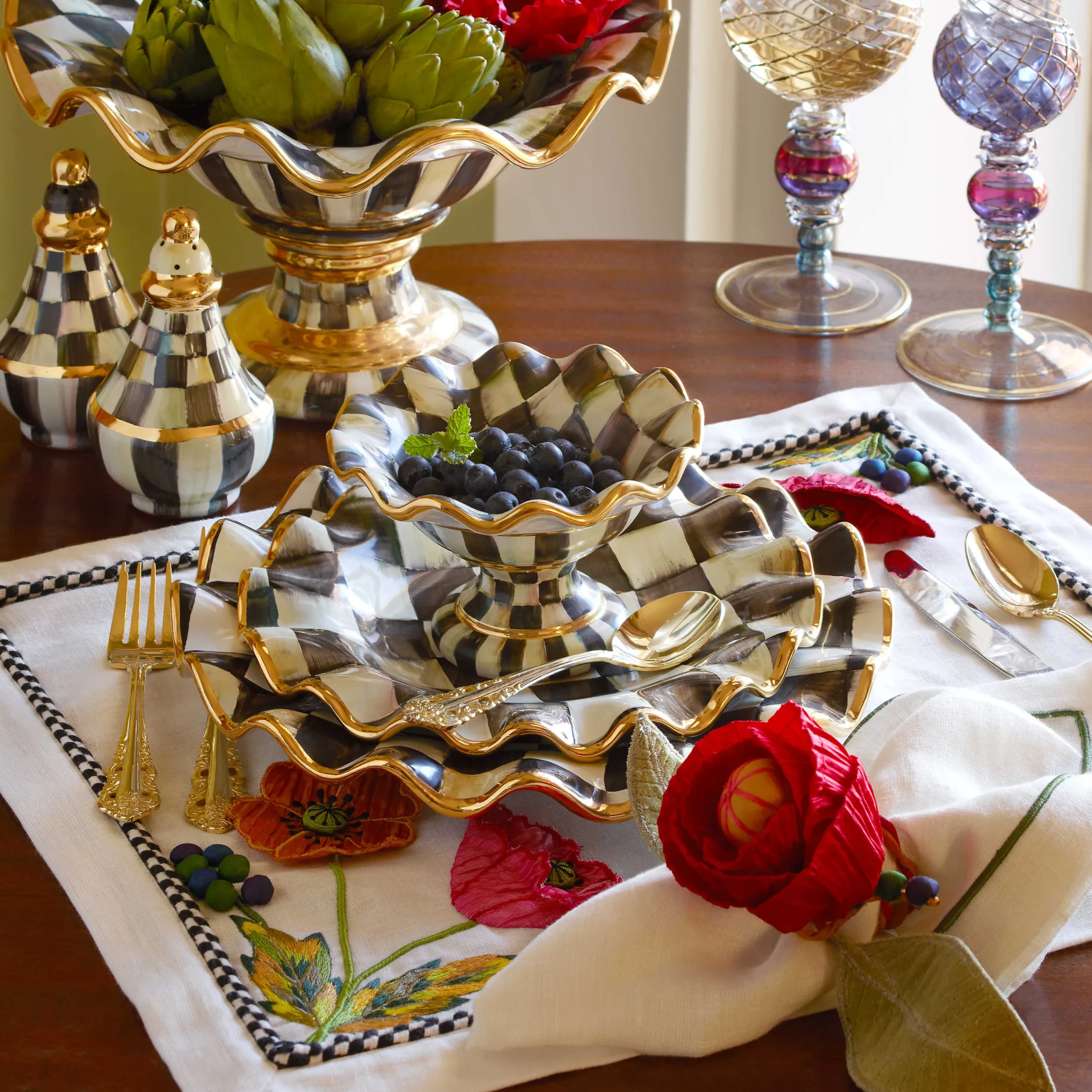 MacKenzie-Childs Courtly Check Ceramic Fluted Dinner Plate| Dinnerware & Flatware