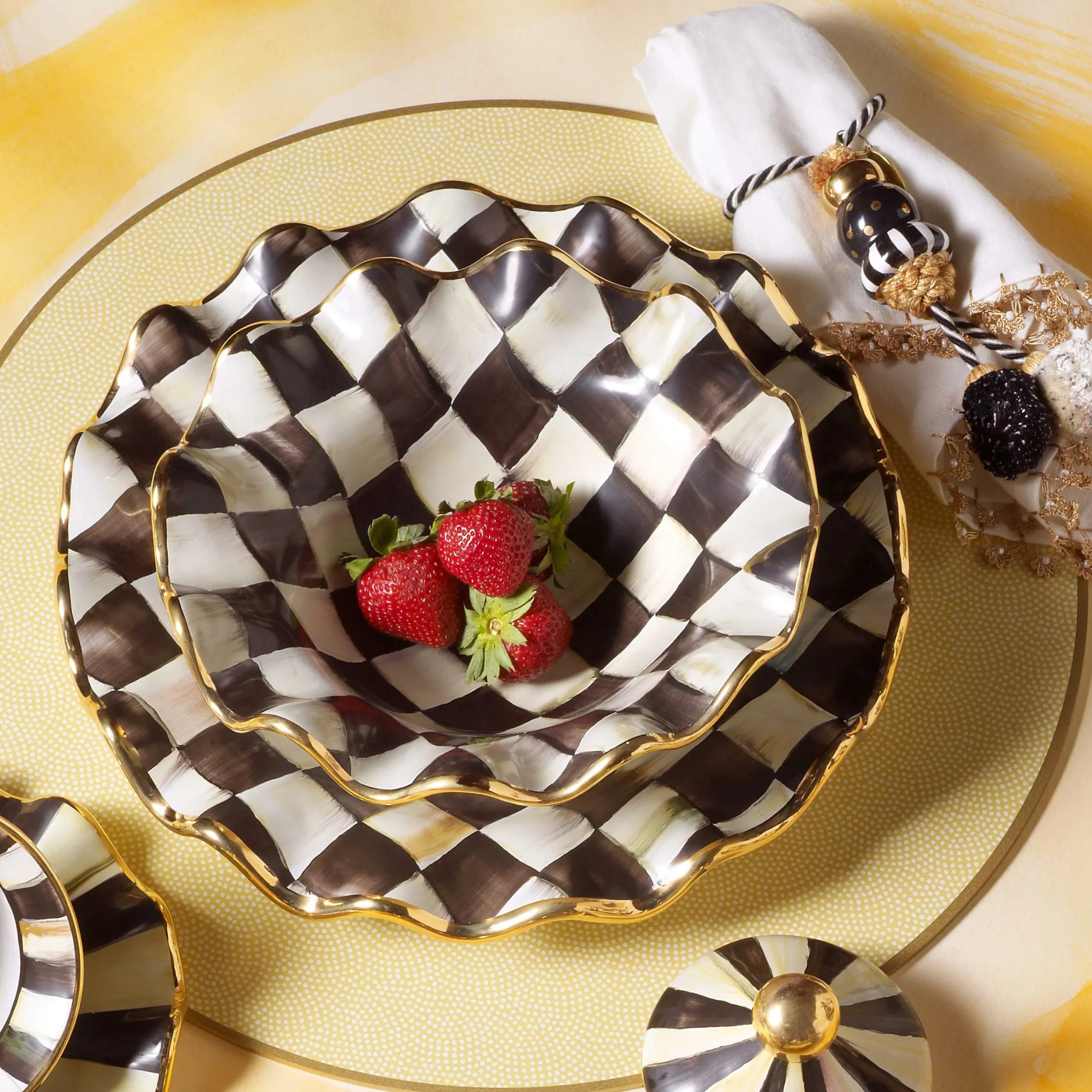 MacKenzie-Childs Courtly Check Ceramic Fluted Breakfast Bowl| Dinnerware & Flatware