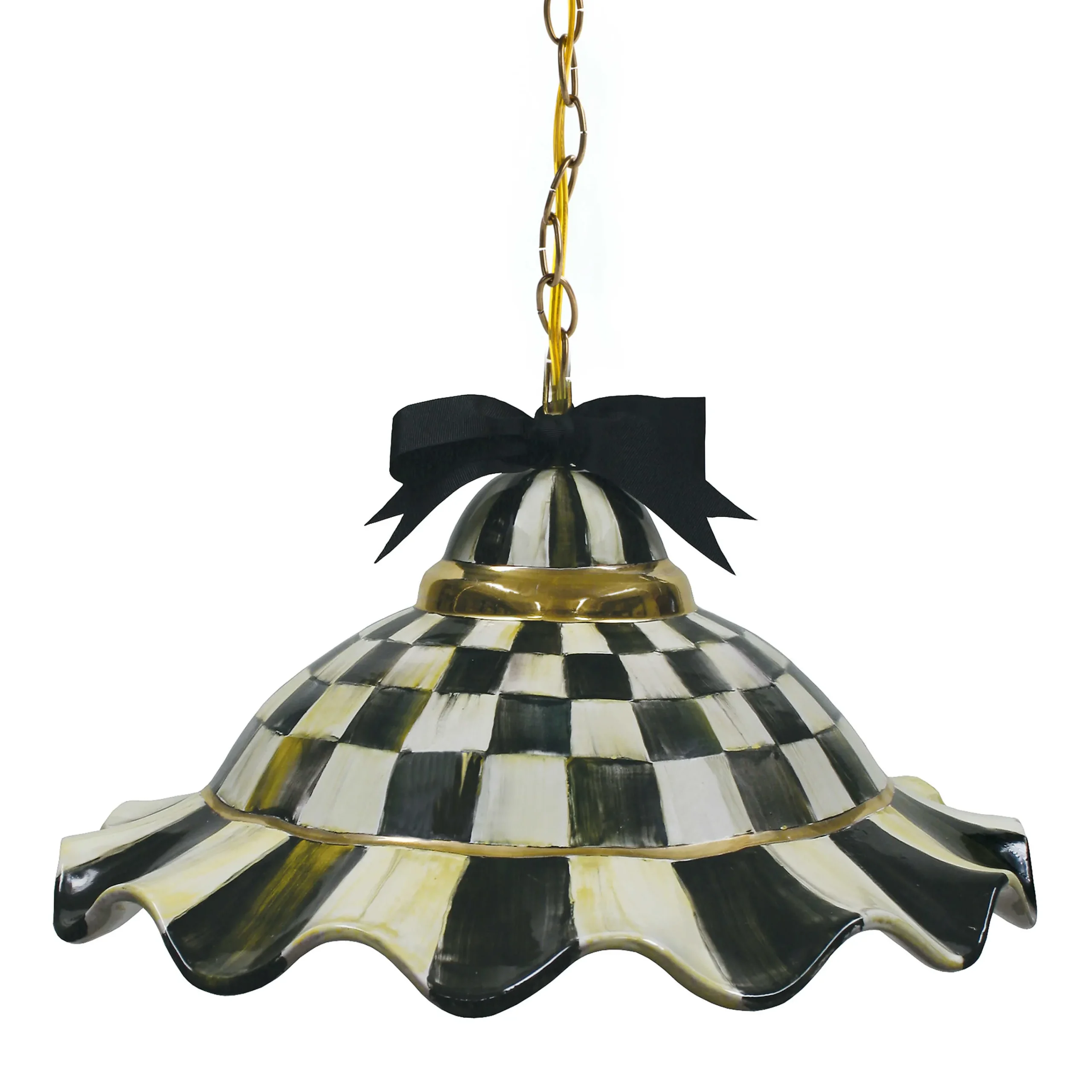 MacKenzie-Childs Courtly Check Ceramic Fluted Hanging Lamp| Lighting